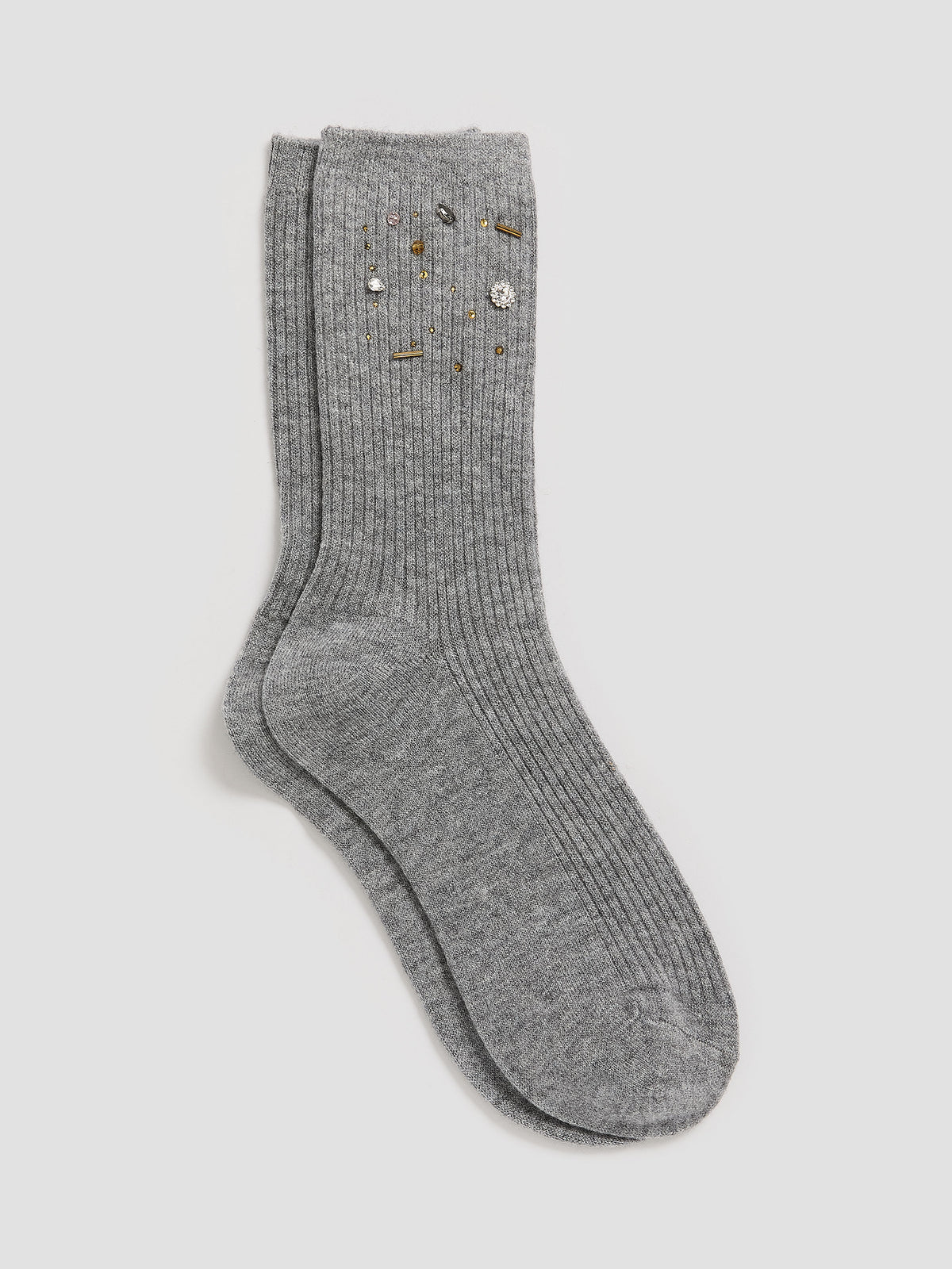 Warm Crew Socks with Beadings at Hem
