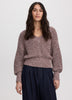 Long-Sleeve V-Neck Sweater with Half-Cardigan Stitches