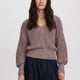 Long-Sleeve V-Neck Sweater with Half-Cardigan Stitches