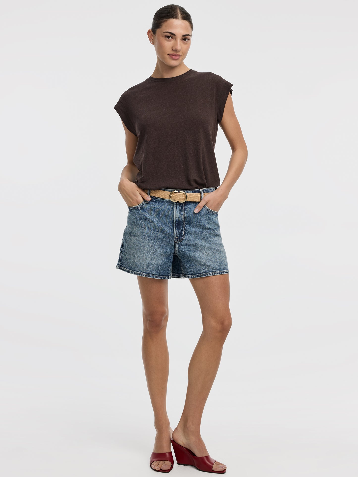 Linen-Blend Extended-Sleeve Crew-Neck Tee