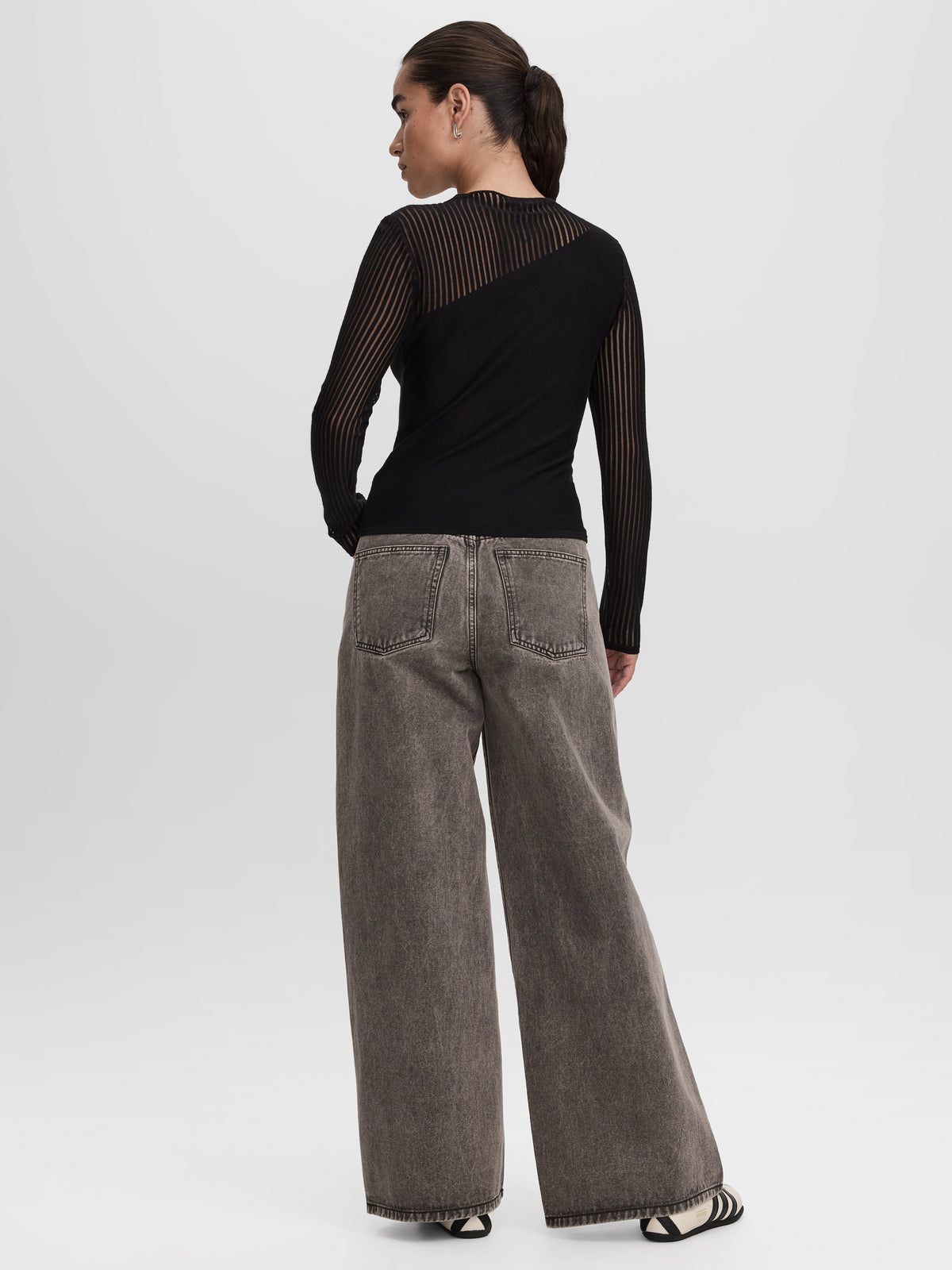 Long-Sleeve Crew-Neck Sweater with Sheer Yoke