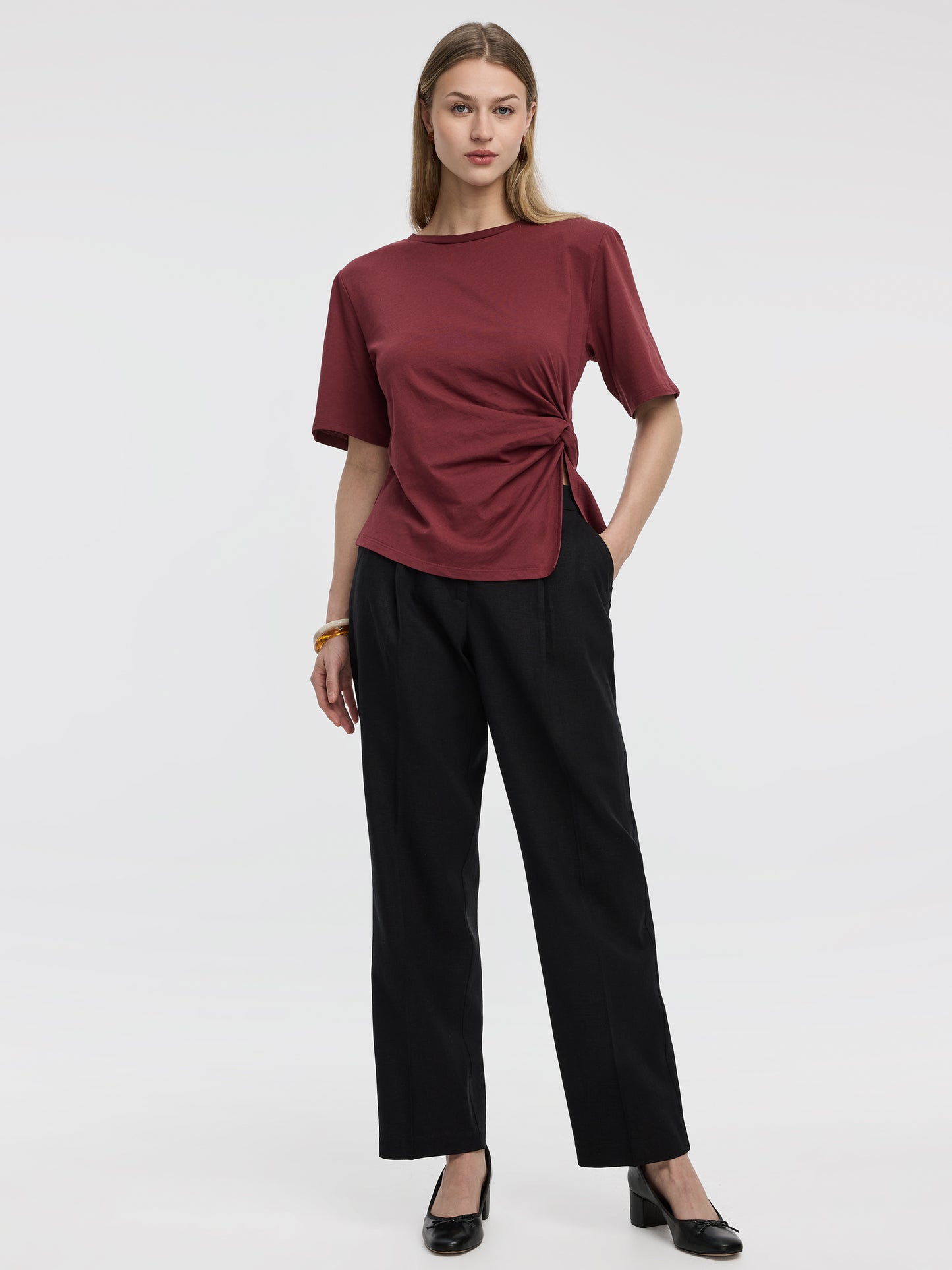Linen-Blend Straight-Leg High-Rise Pant