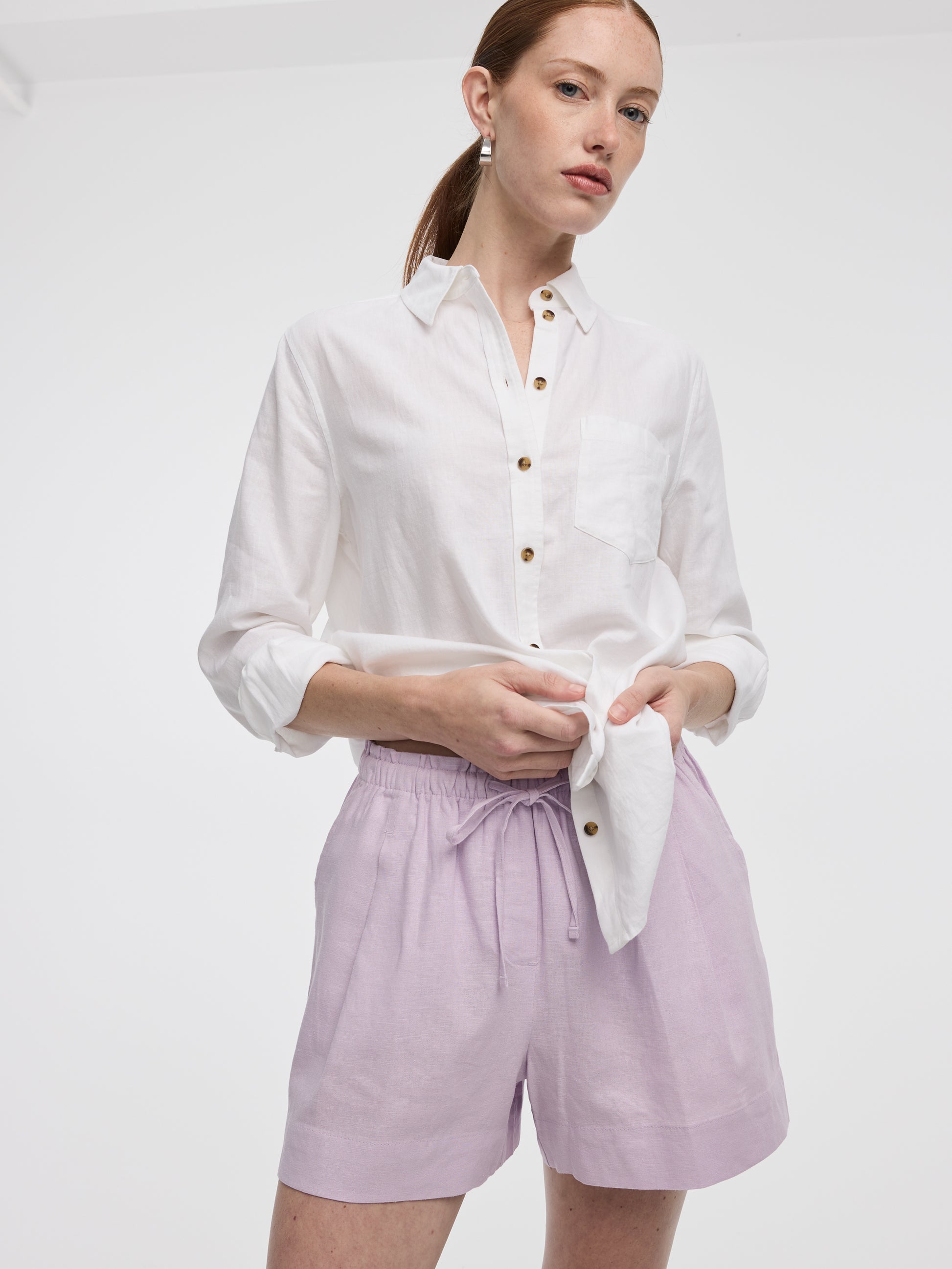 Linen-Blend Shorts with Elastic Waistband