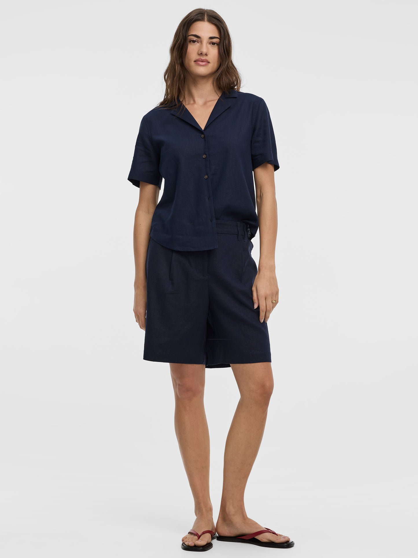 Linen-Blend High-Rise Bermuda