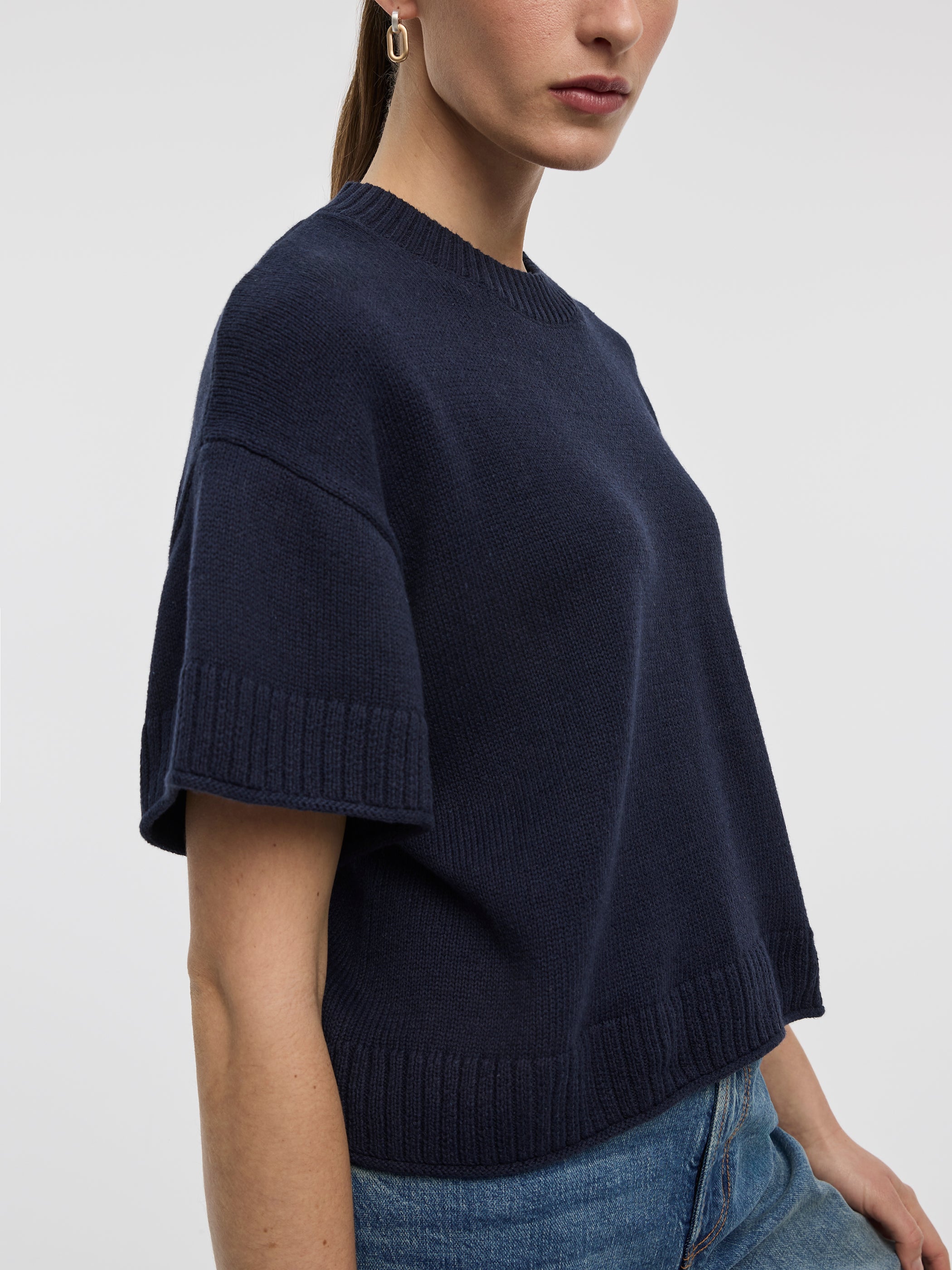 Short-Sleeve Crew-Neck Loose Sweater