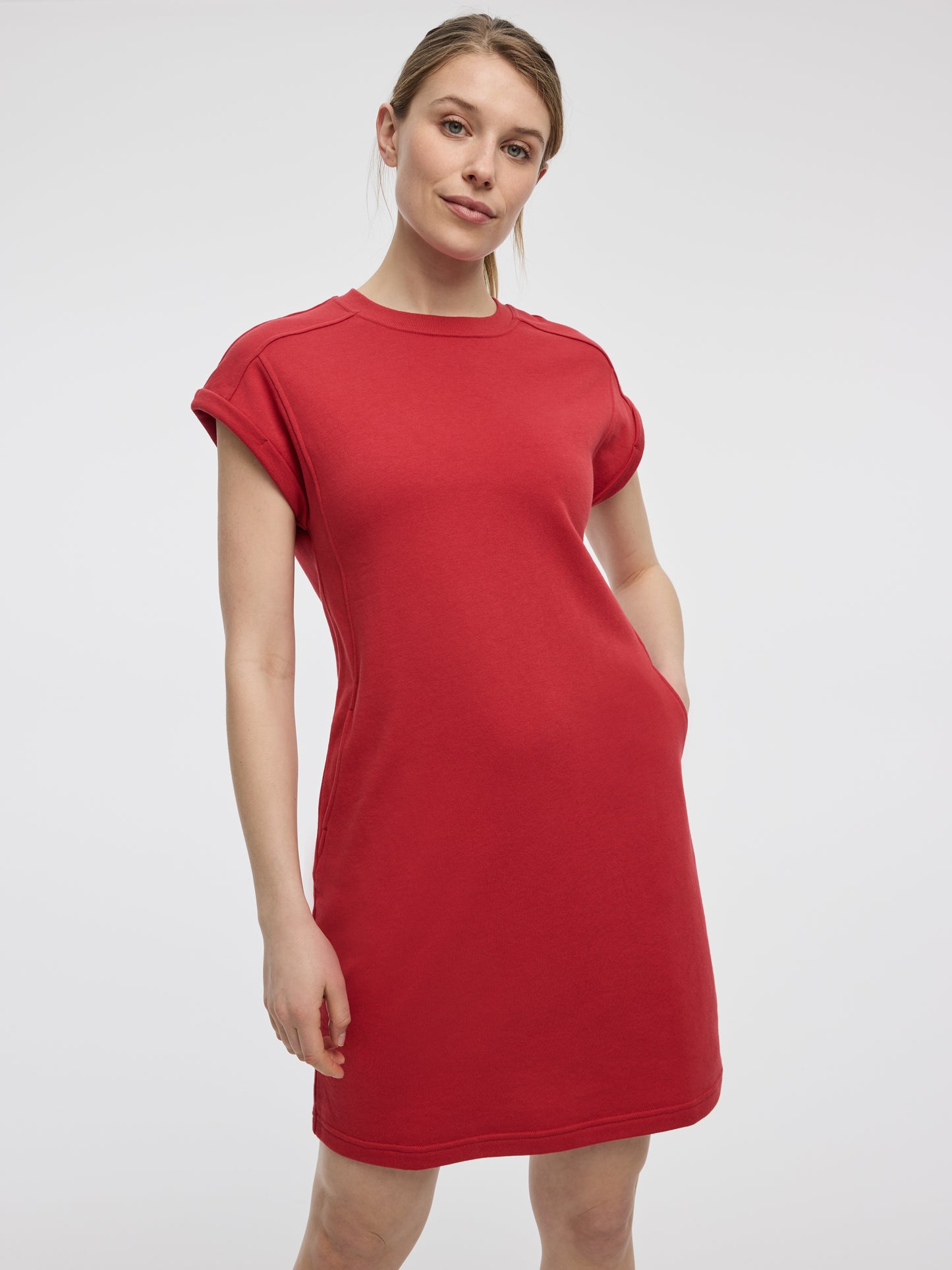 Crew-Neck French Terry Dress with Pockets