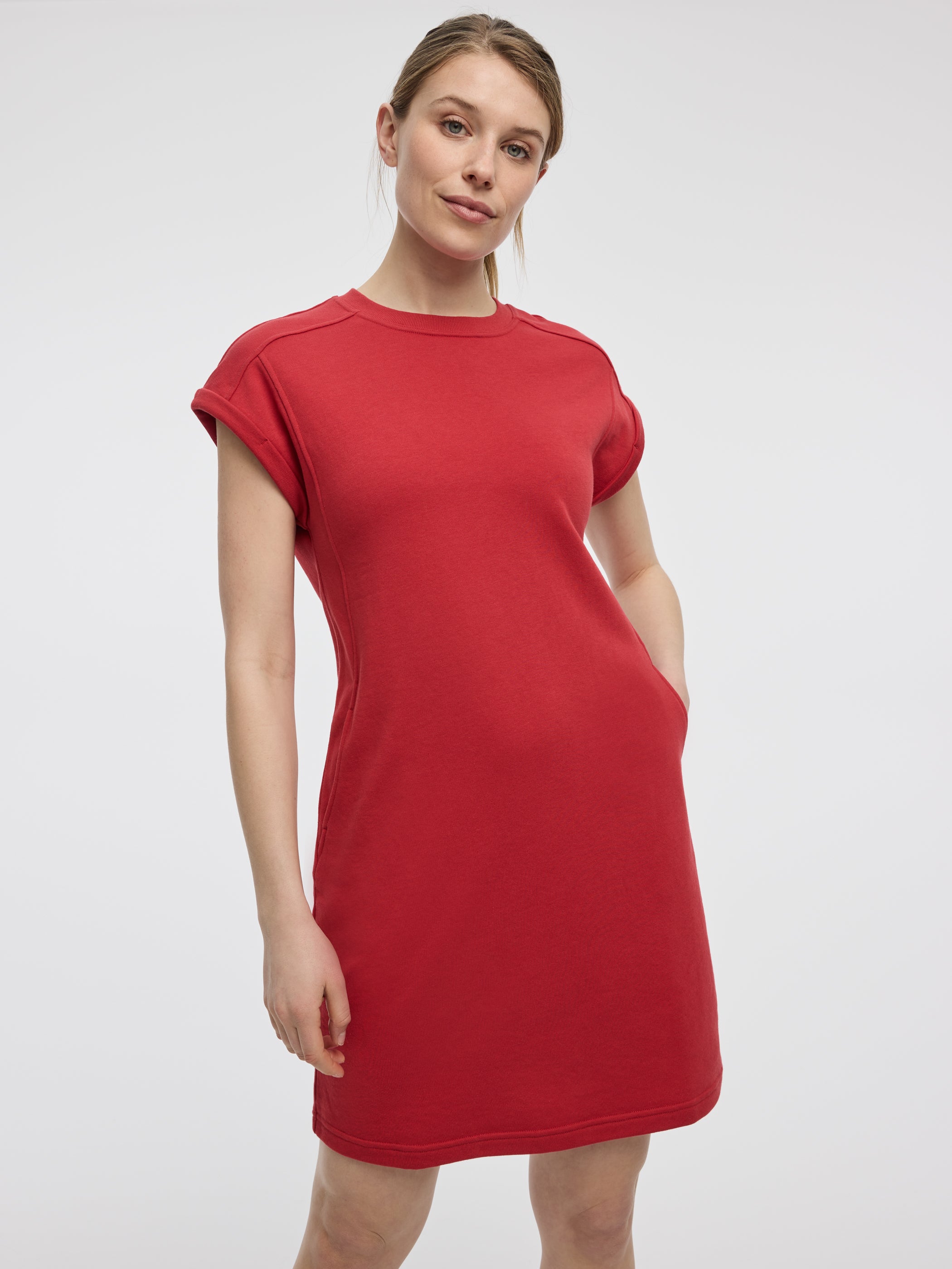 Crew-Neck French Terry Dress with Pockets