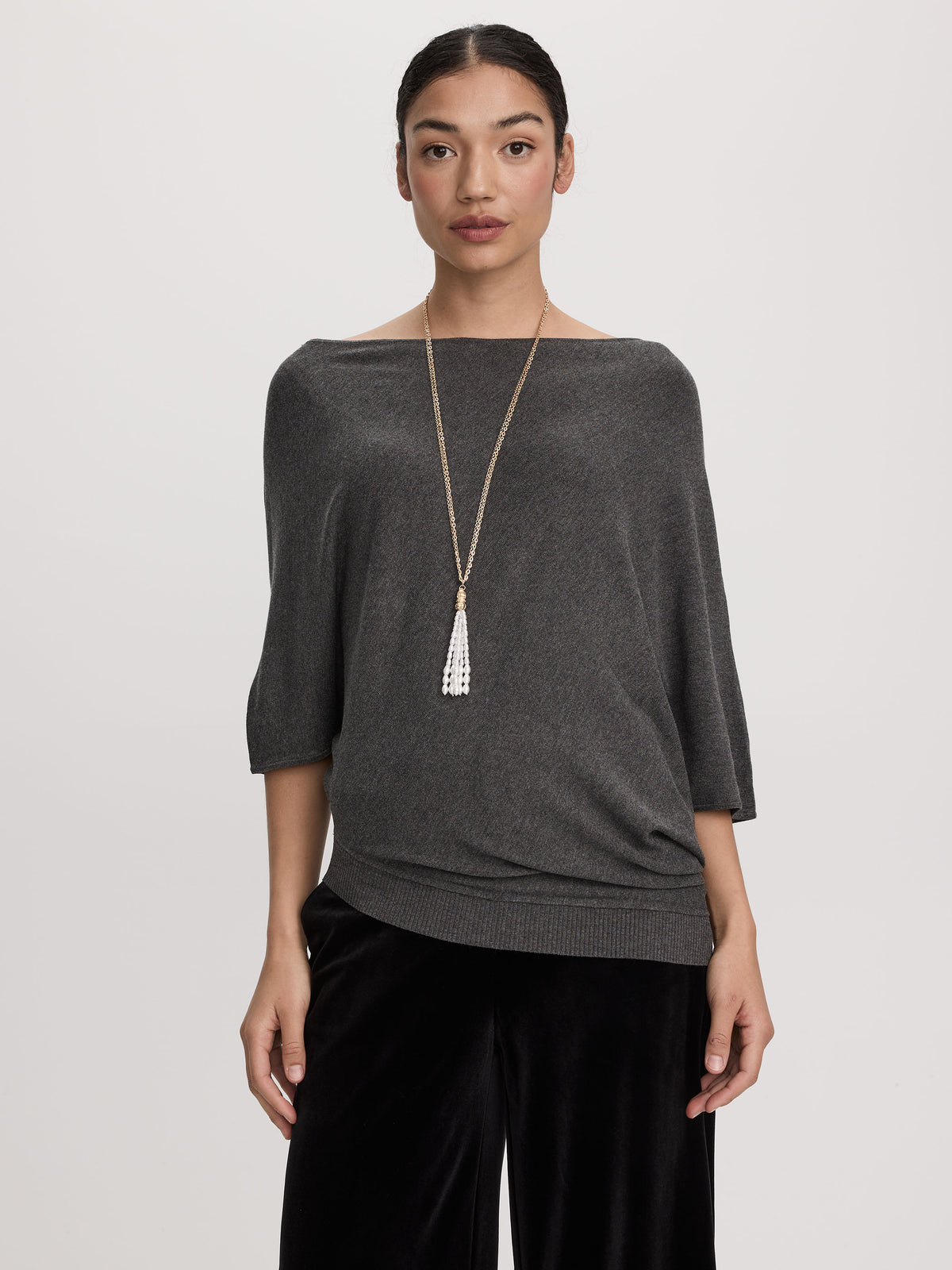 Long-Sleeve Boat-Neck Off-the-Shoulder Top