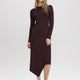 Long-Sleeve Bodycon Midi Dress with Asymmetrical Hem