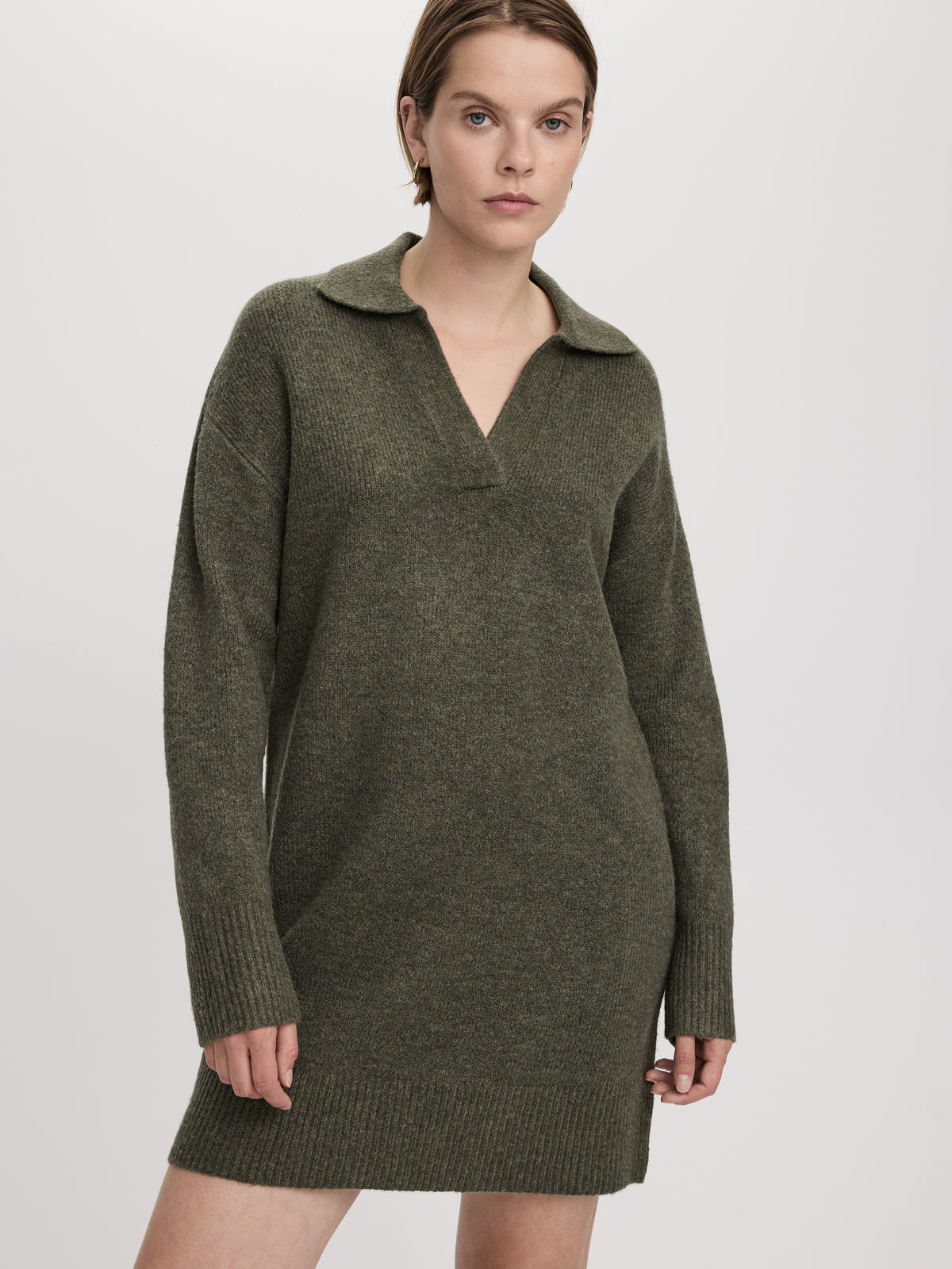 PlushSoft Long-Sleeve Mini Dress with Johnny Collar