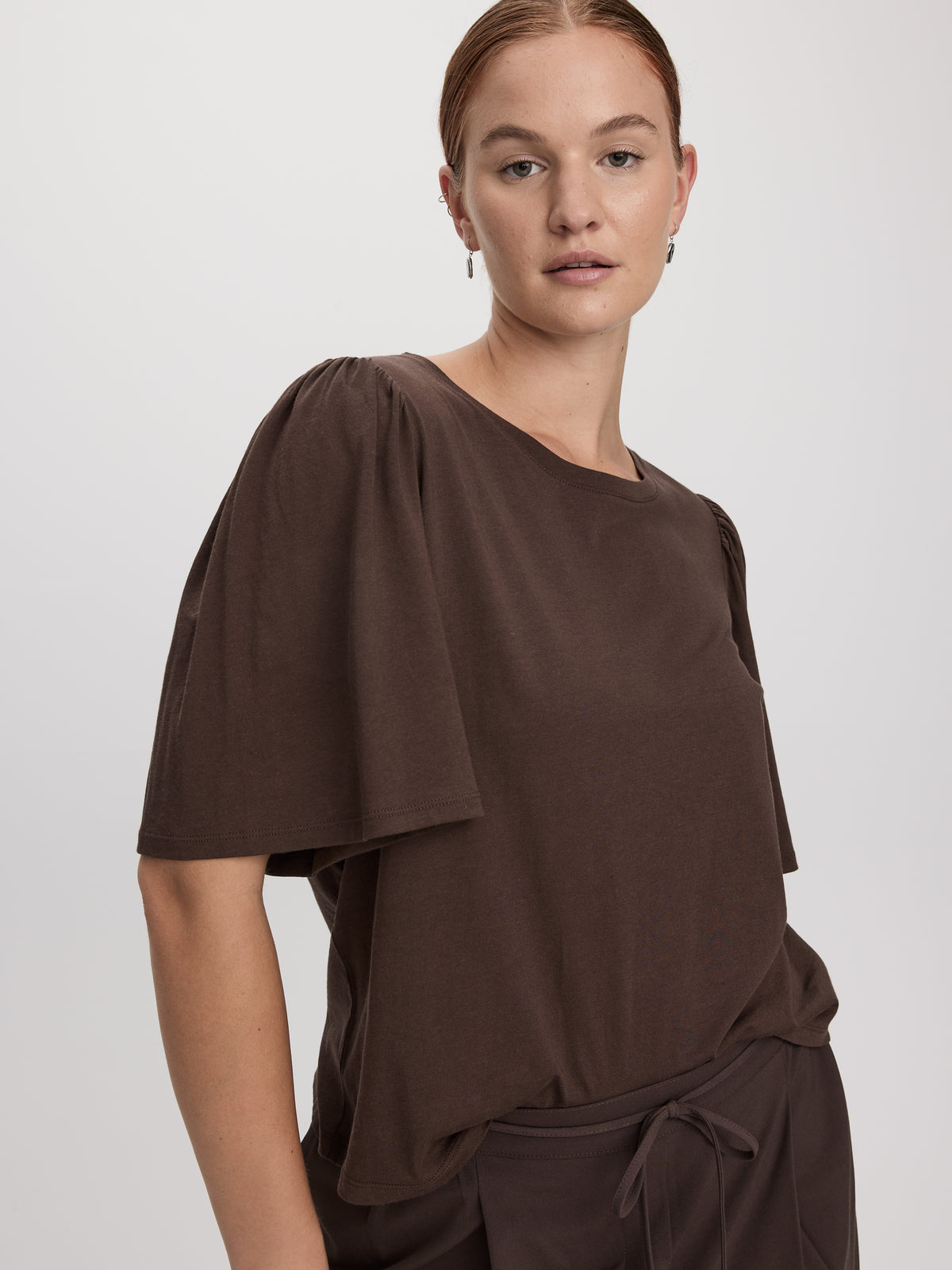 Crew-Neck Top with Short Flutter Sleeves