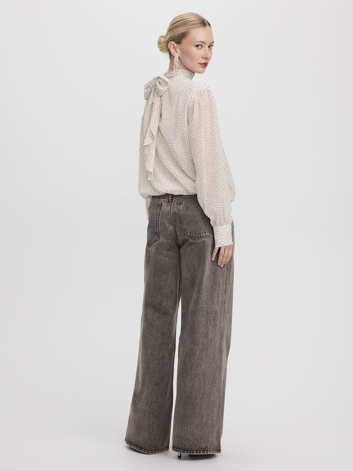 Long-Sleeve Wrap Blouse with Mock Neckline