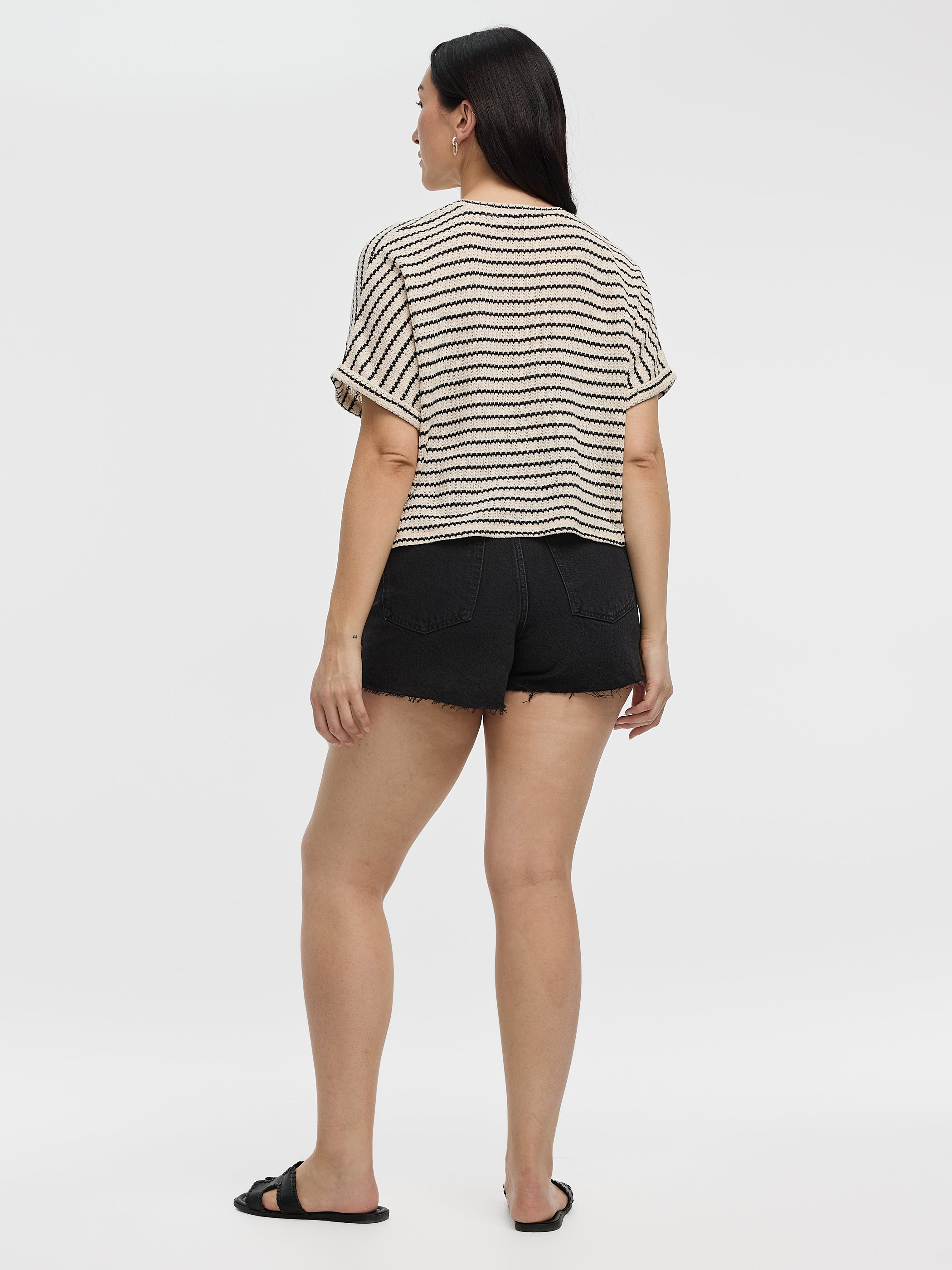 Striped Short-Dolman-Sleeve Crew-Neck Tee