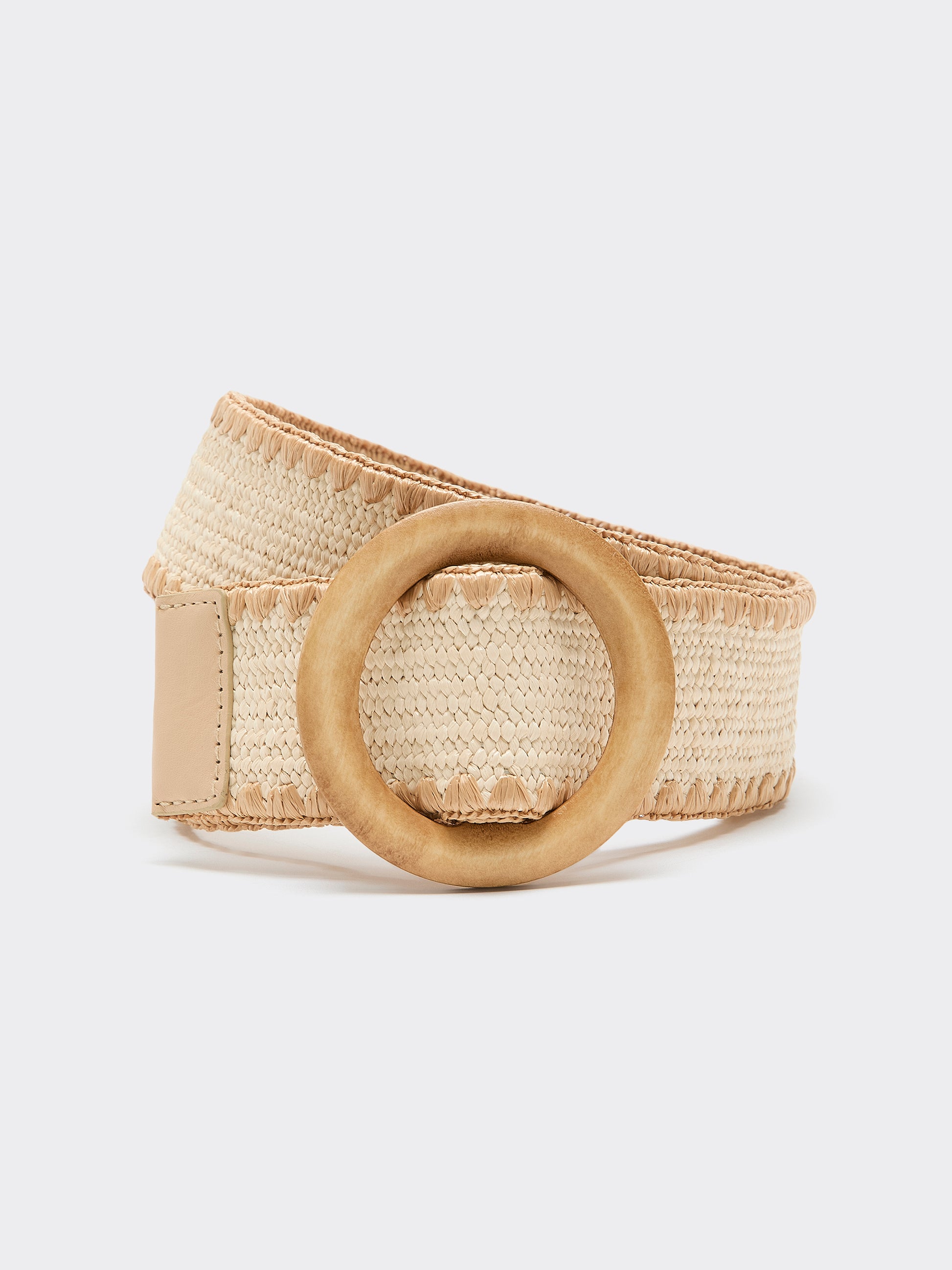 Elastic Straw Belt with Round Wooden Buckle