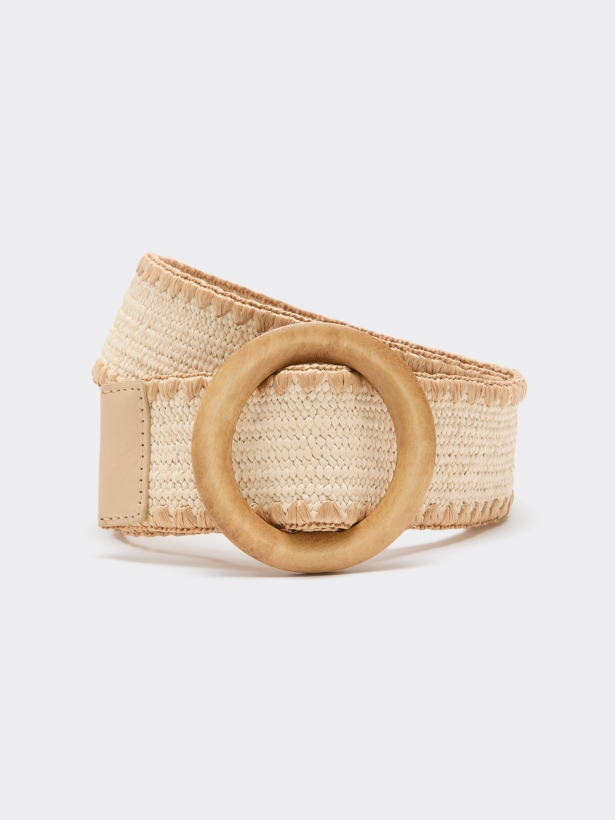 Elastic Straw Belt with Round Wooden Buckle