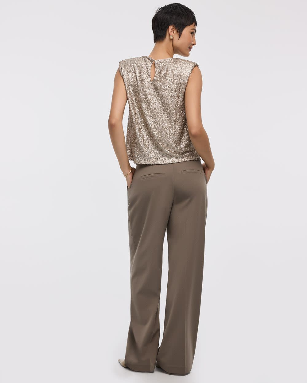 Extended-Sleeve Crew-Neck Sequins Top