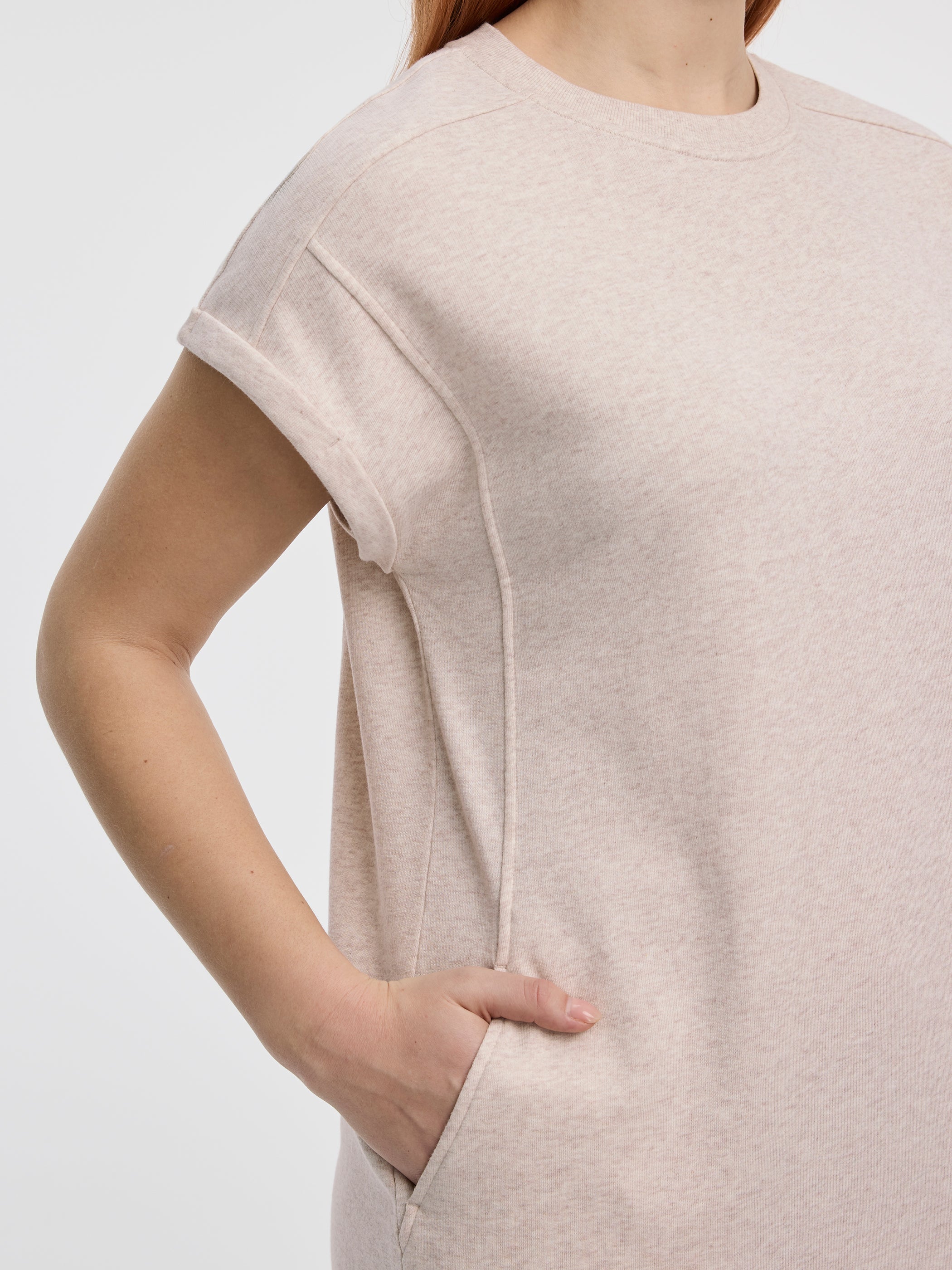 Crew-Neck French Terry Dress with Pockets