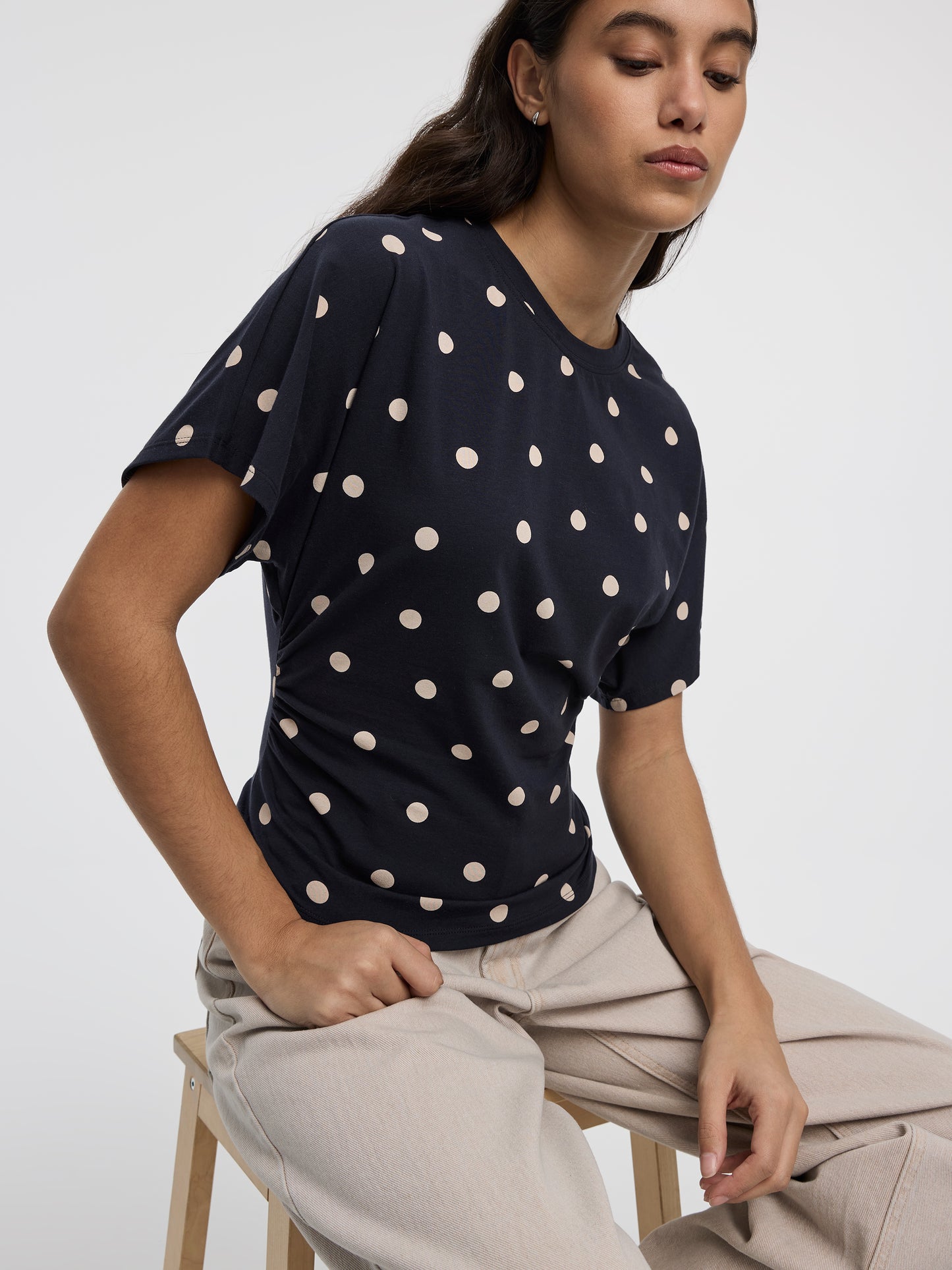 Short-Sleeve Crew-Neck Tee with Shirred Sides