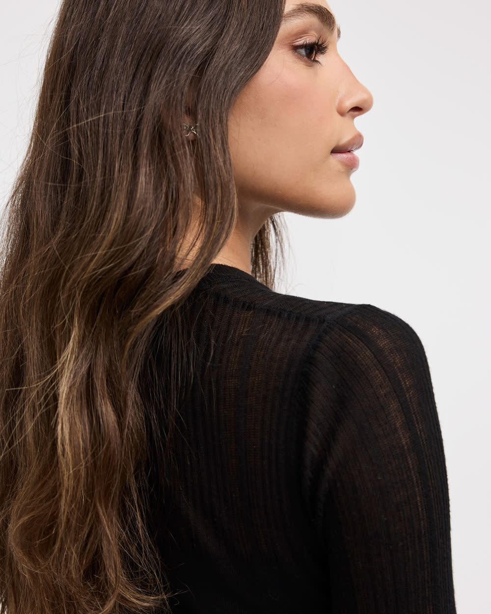 Long-Sleeve Shift Dress with Sheer Yoke