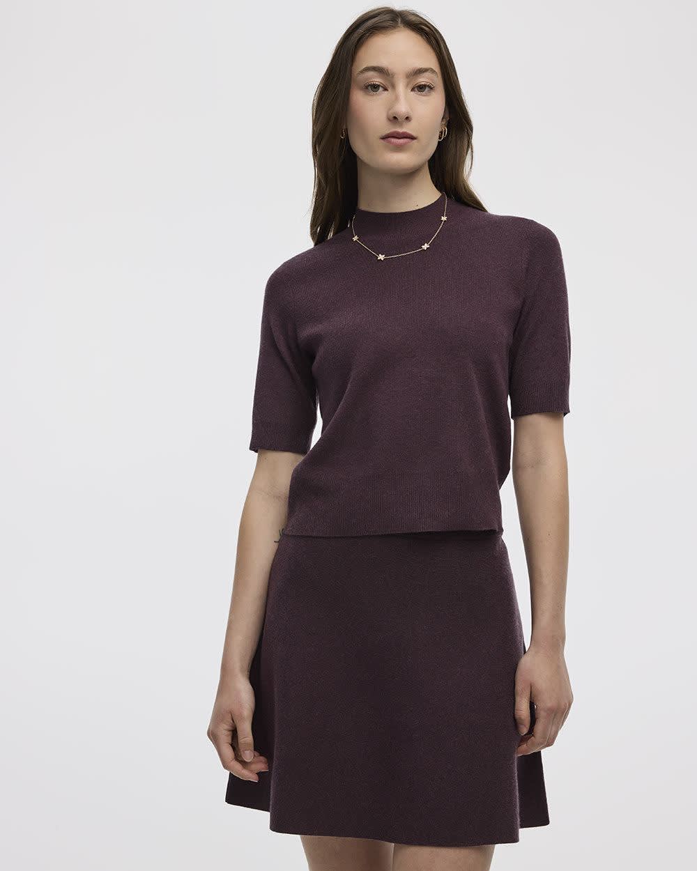 Elbow-Sleeve Mock-Neck Top