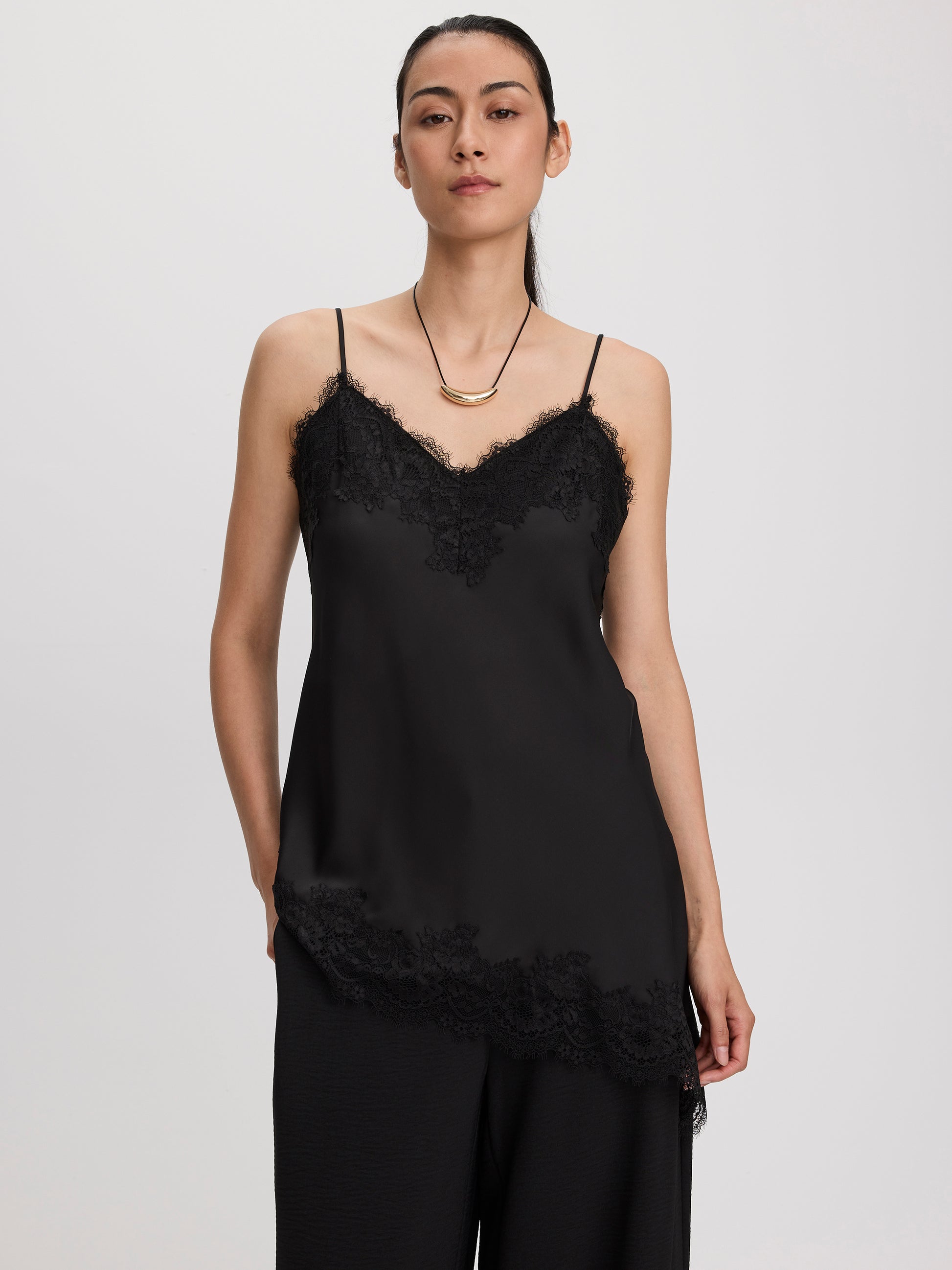 V-Neck Cami with Lace Trim