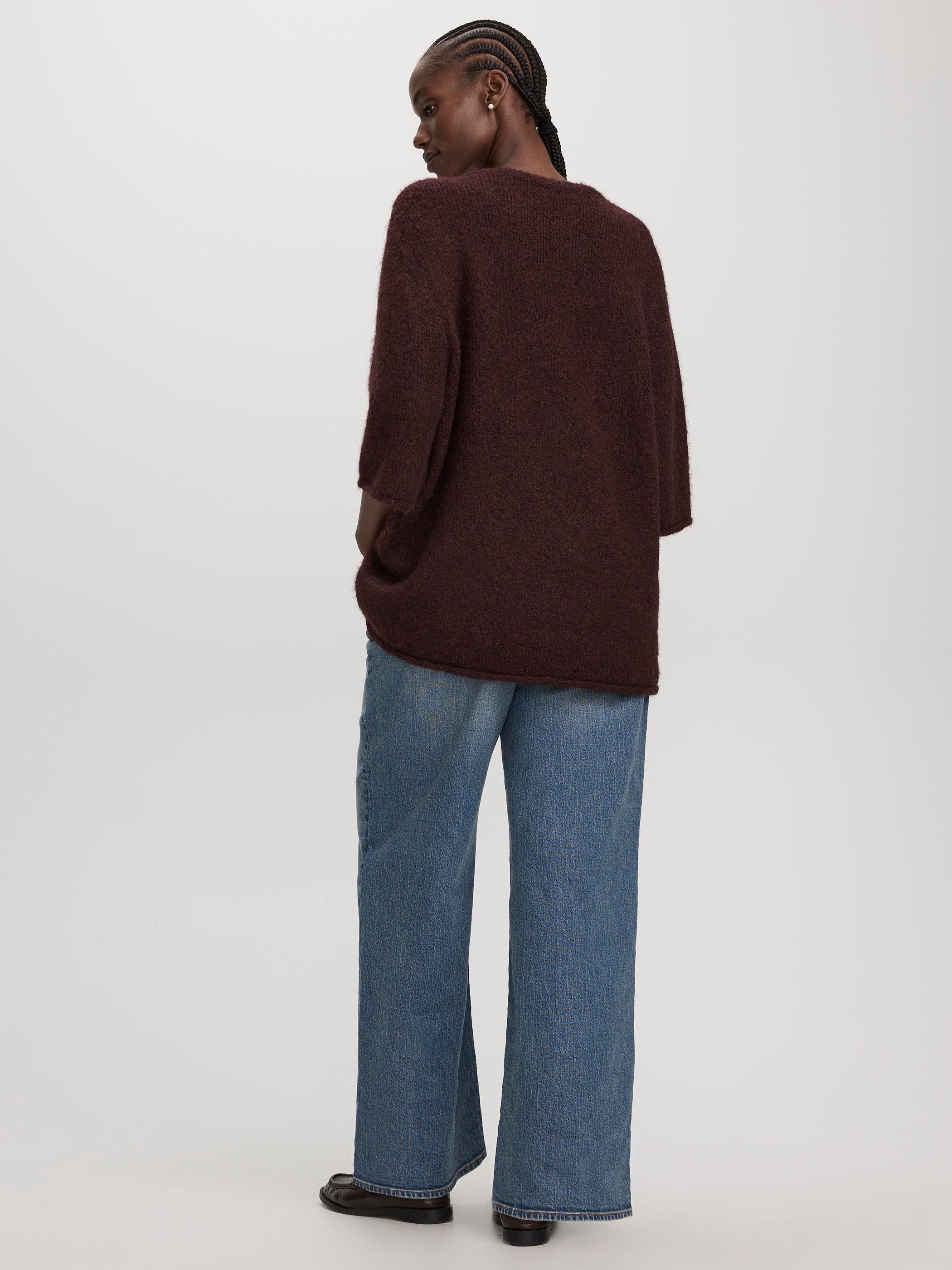 Elbow-Sleeve Crew-Neck Boxy Sweater