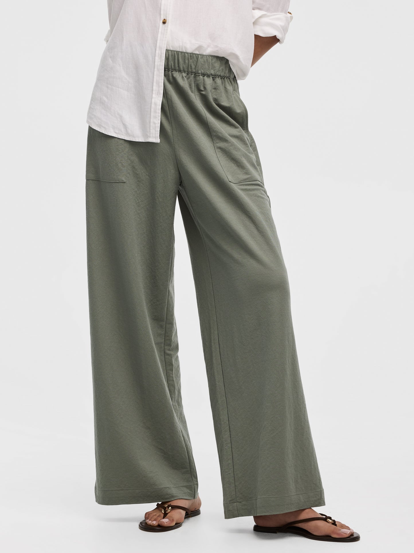Wide-Leg High-Rise Pull-On Piqué Pant