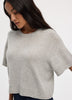 Cashmere-Blend Short-Sleeve Crew-Neck Loose Sweater