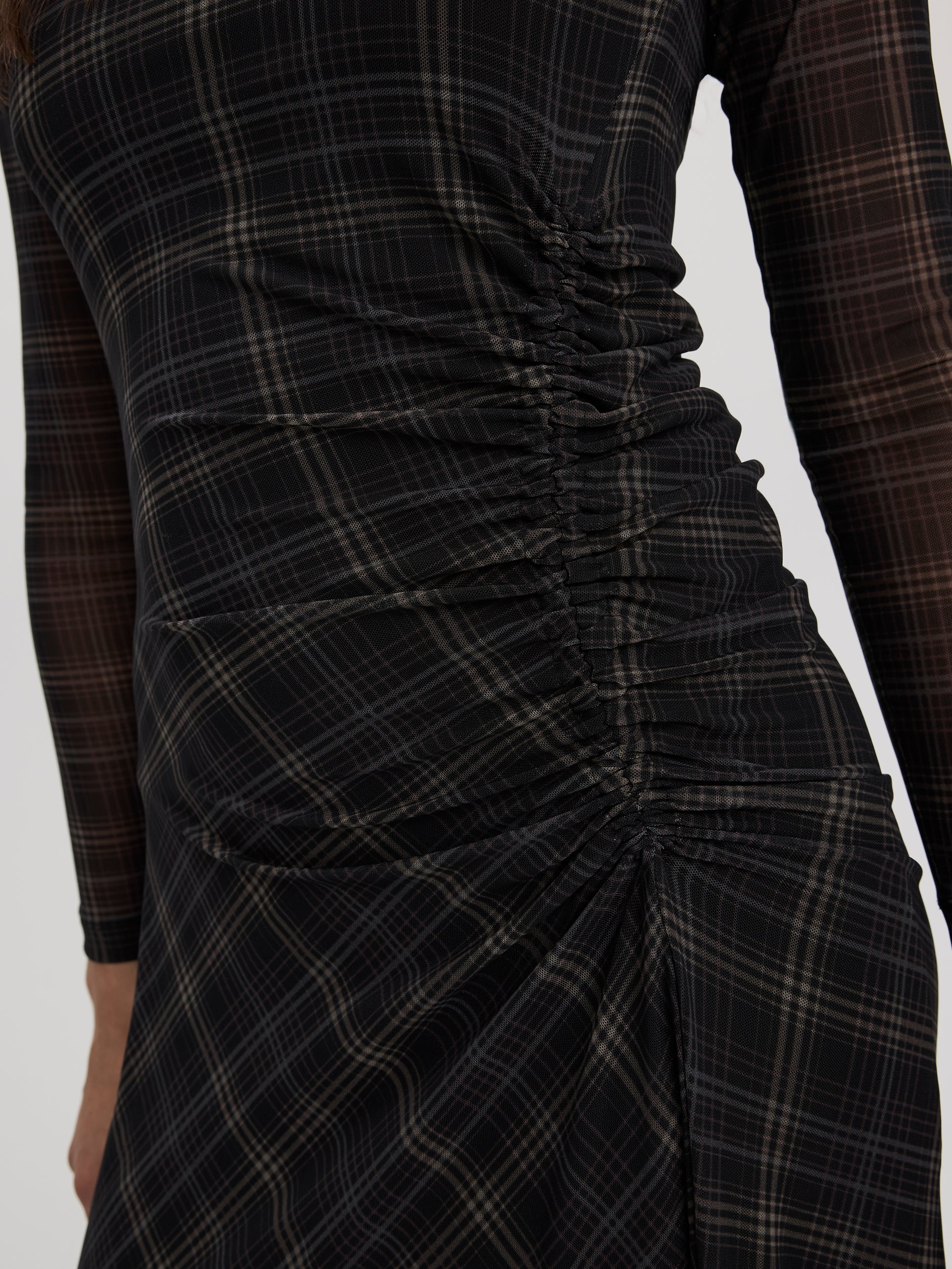 Long-Sleeve Bodycon Midi Dress with Side Shirrings