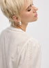 Puffy-Sleeve Split-Neck Blouse with Eyelet Trims