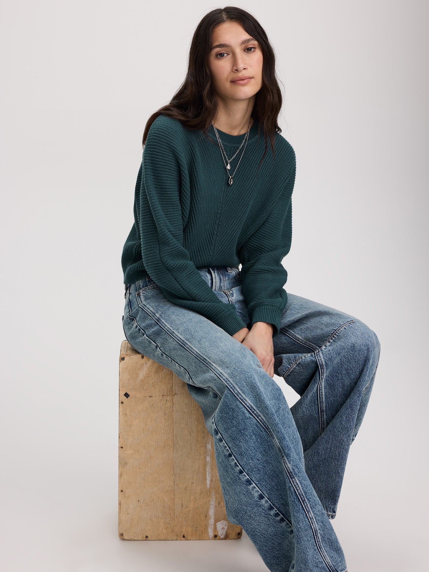 Long-Dolman-Sleeve Crew-Neck Pullover