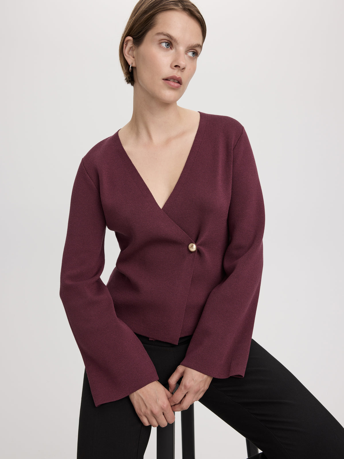 Long-Sleeve V-Neck Wrap Sweater