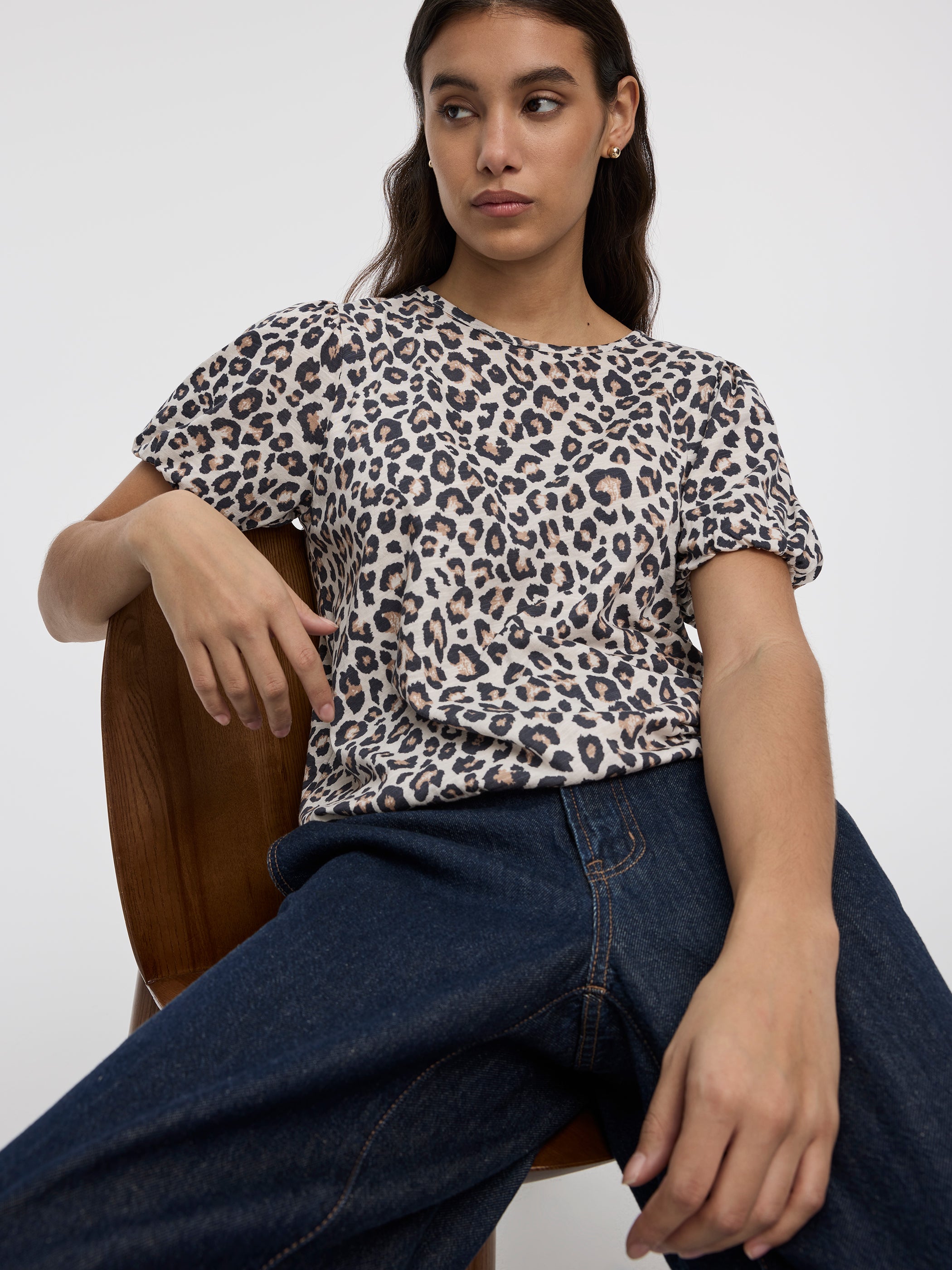 Short-Balloon-Sleeve Crew-Neck Top