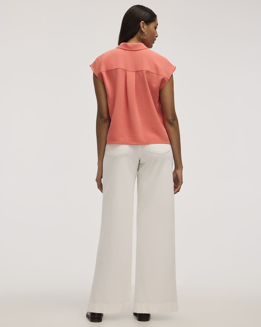 Extended-Sleeve Short Boxy Blouse with Shirt Collar