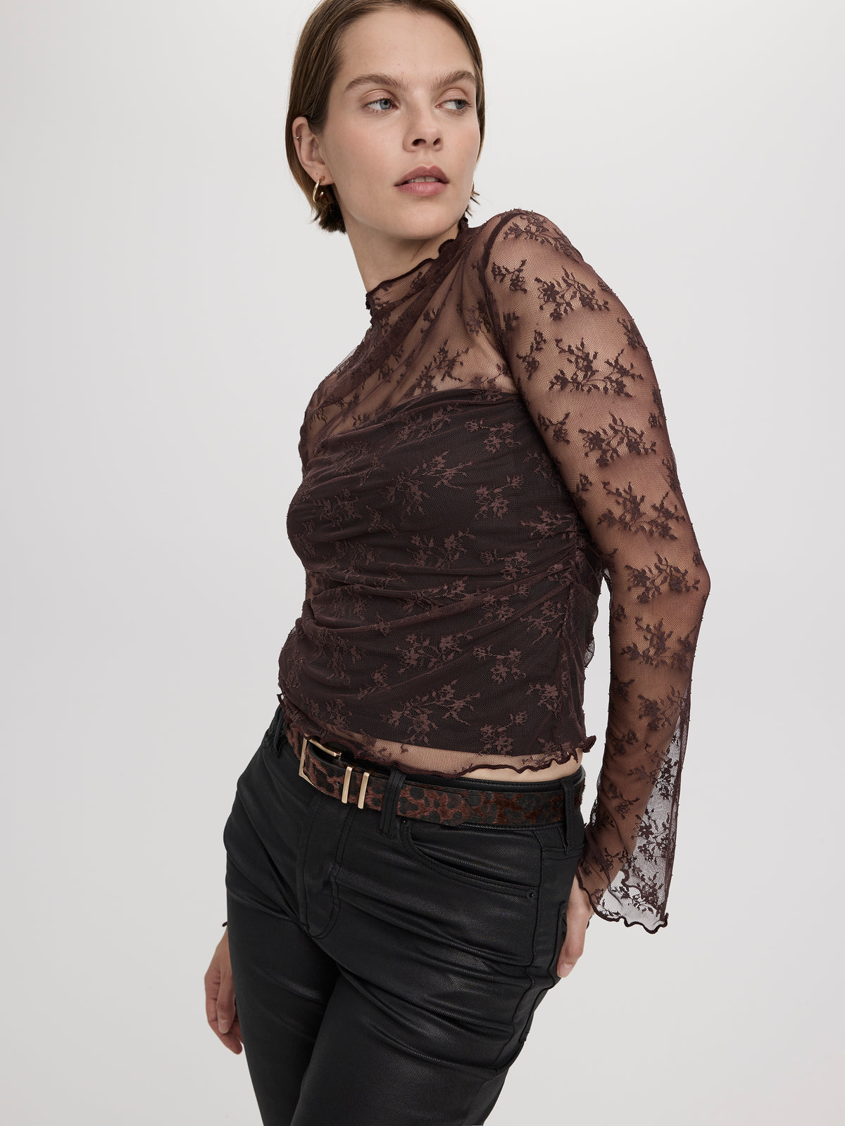 Long-Sleeve Mock-Neck Lace Top