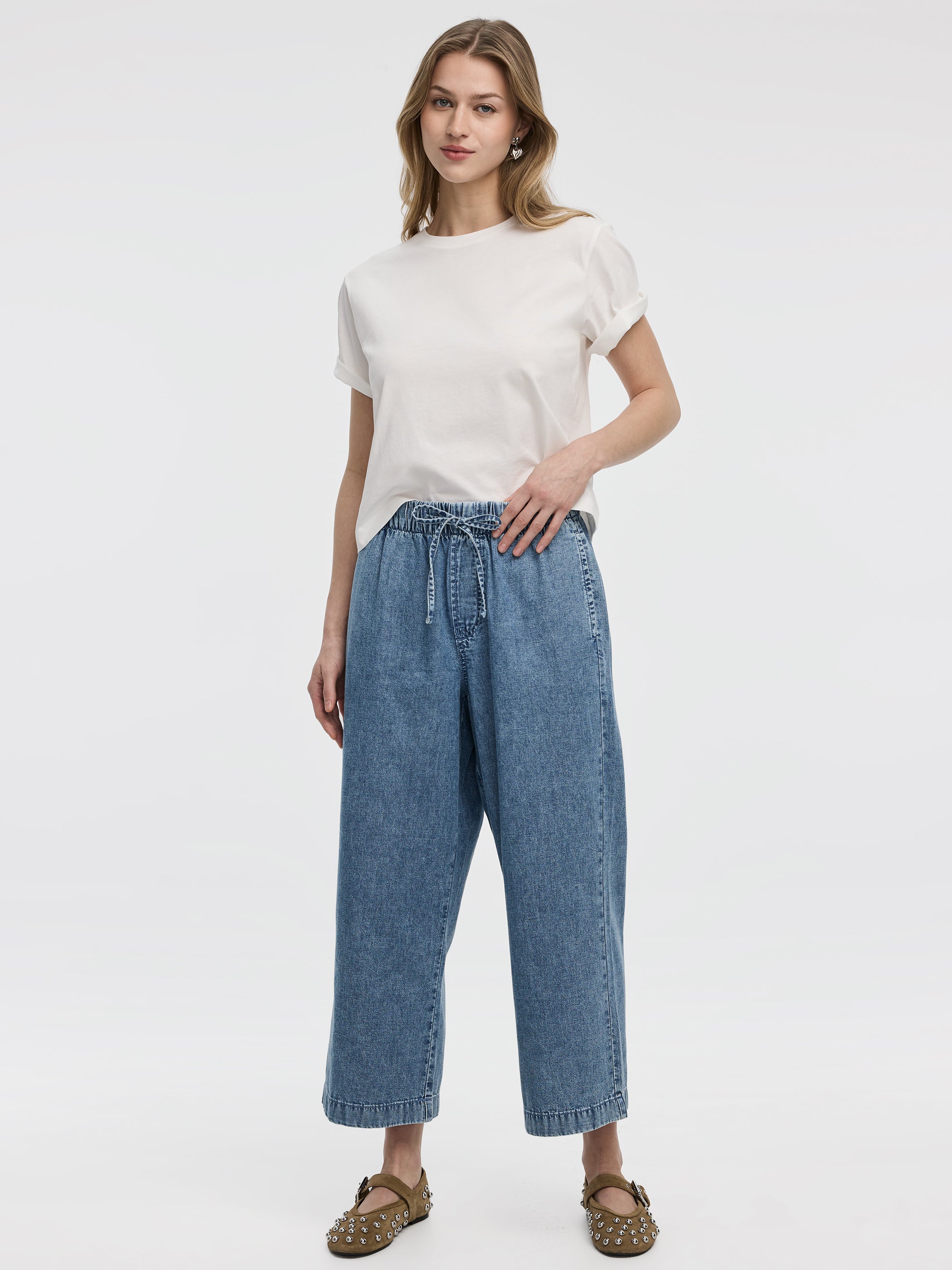 Wide-Leg High-Rise Cropped Denim Pant