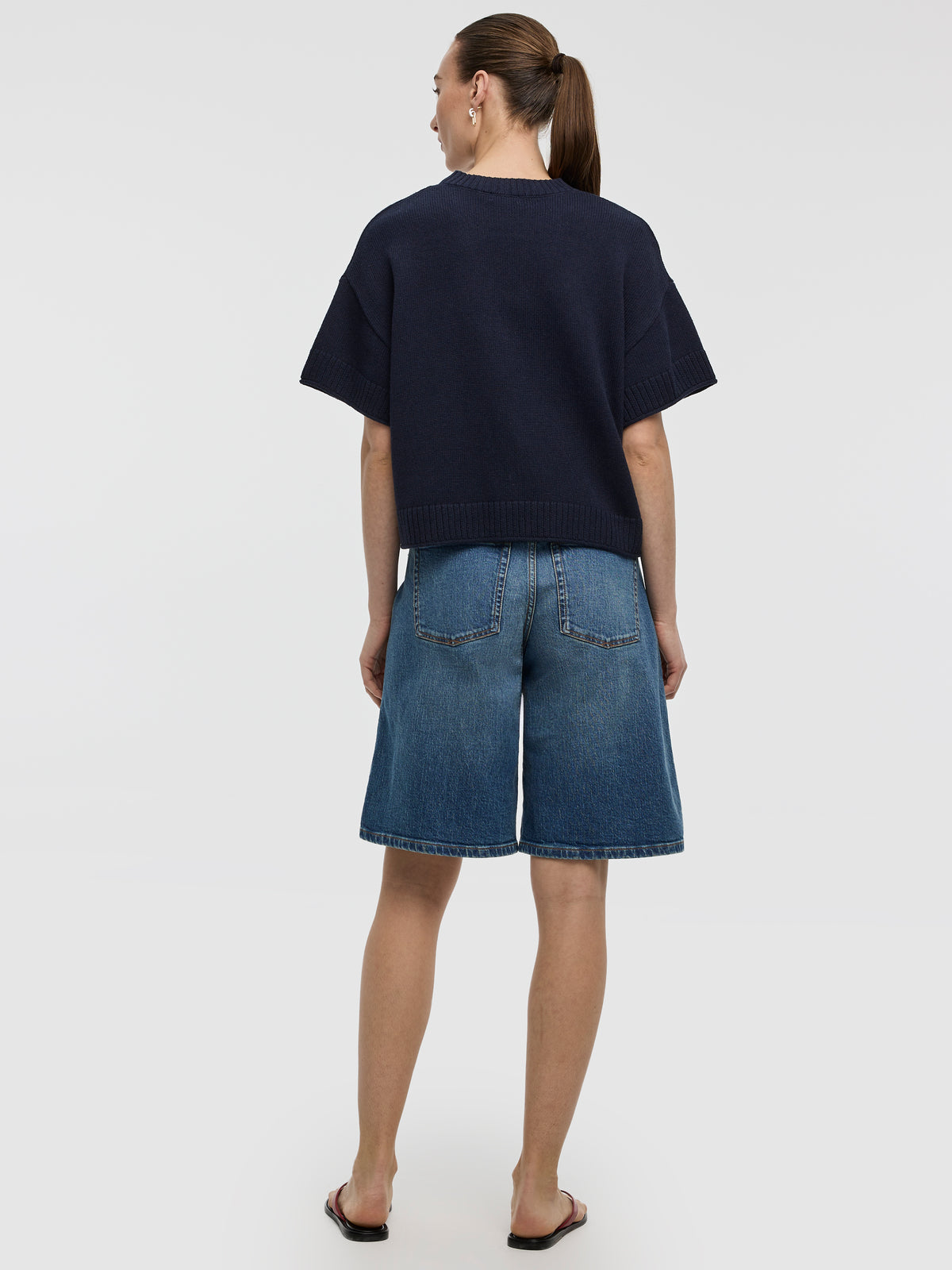 Short-Sleeve Crew-Neck Loose Sweater