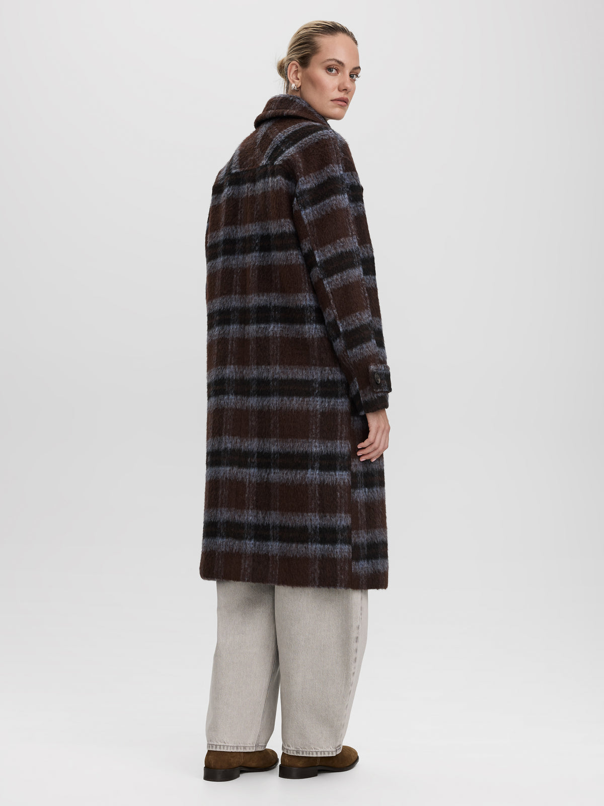 Oversized Double-Breasted Plaid Coat