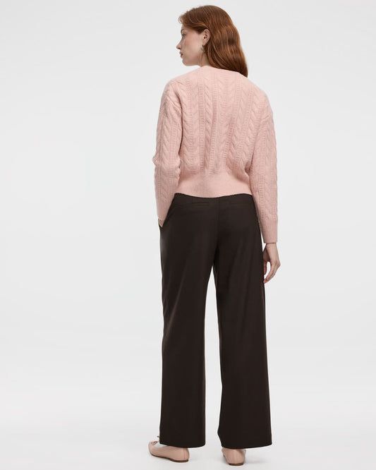 Long-Sleeve Crew-Neck Pullover with Cable Stitches