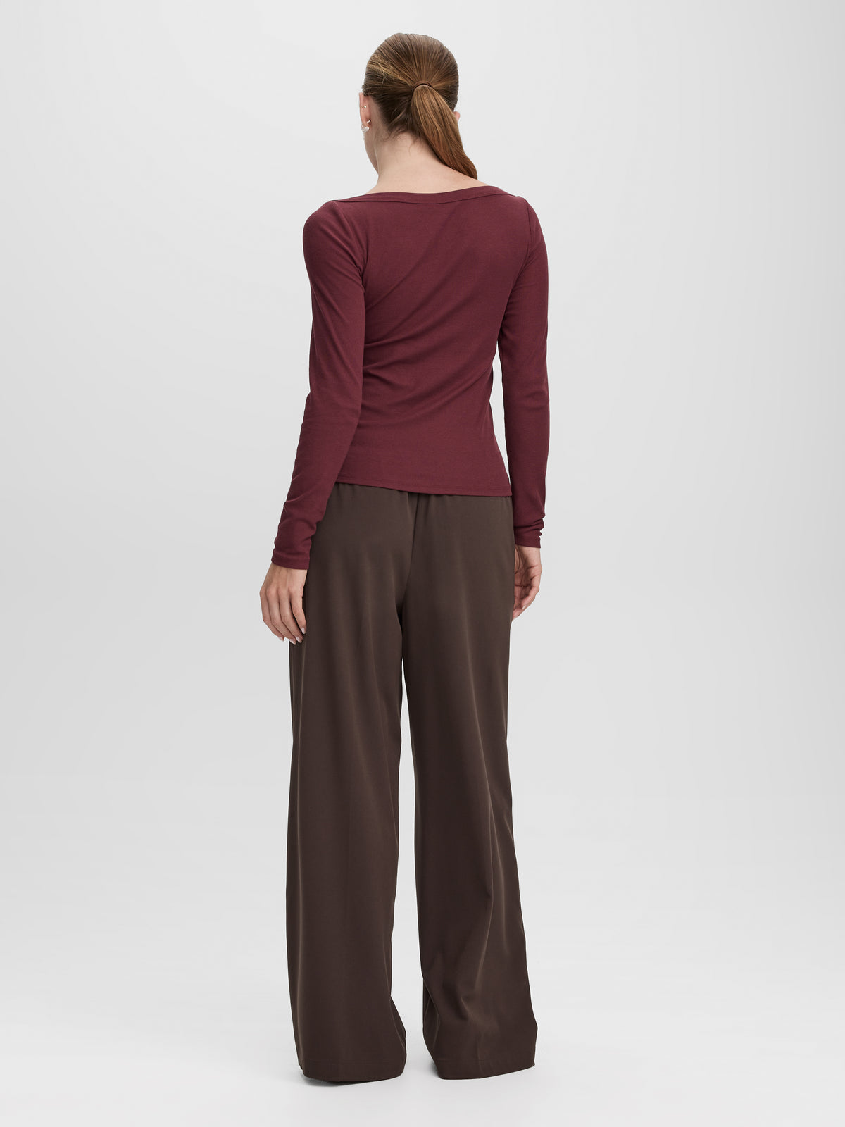 Long-Sleeve Boat-Neck Ribbed Top