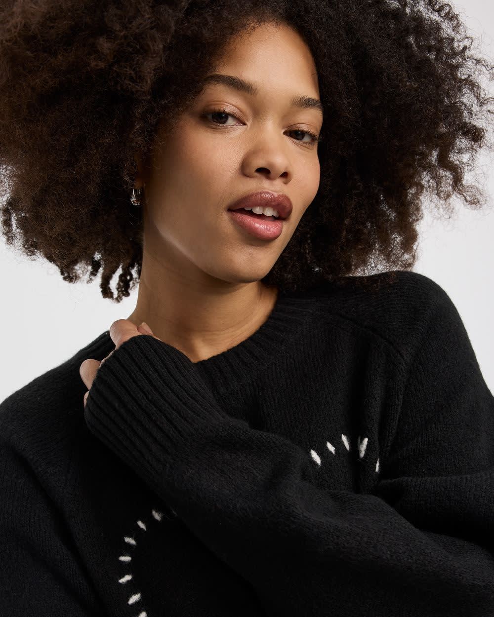 Long-Sleeve Crew-Neck Pullover with Heart Embroidery | Regular