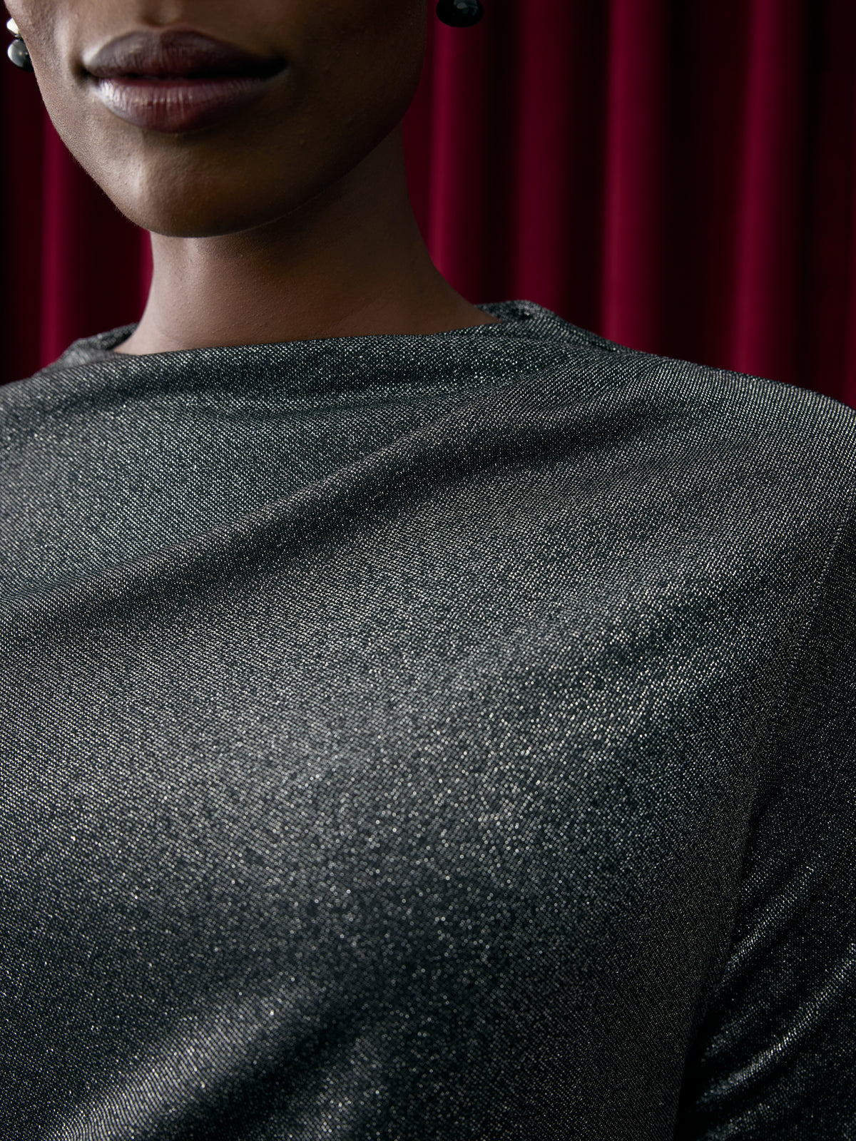 Long-Sleeve Midi Bodycon Dress with Metallic Fibres