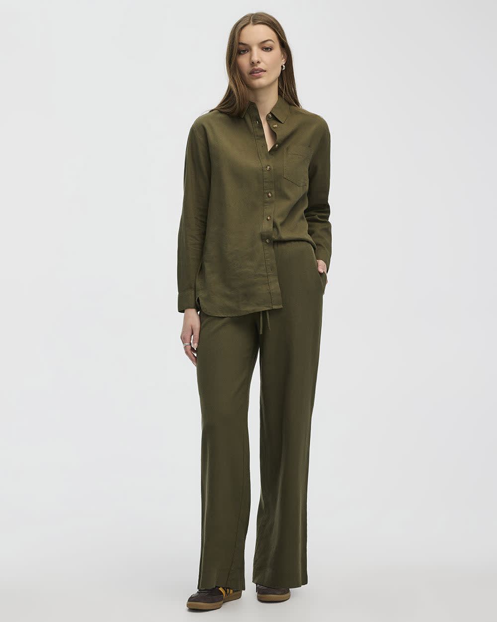 Wide-Leg High-Rise Linen Blend Pant