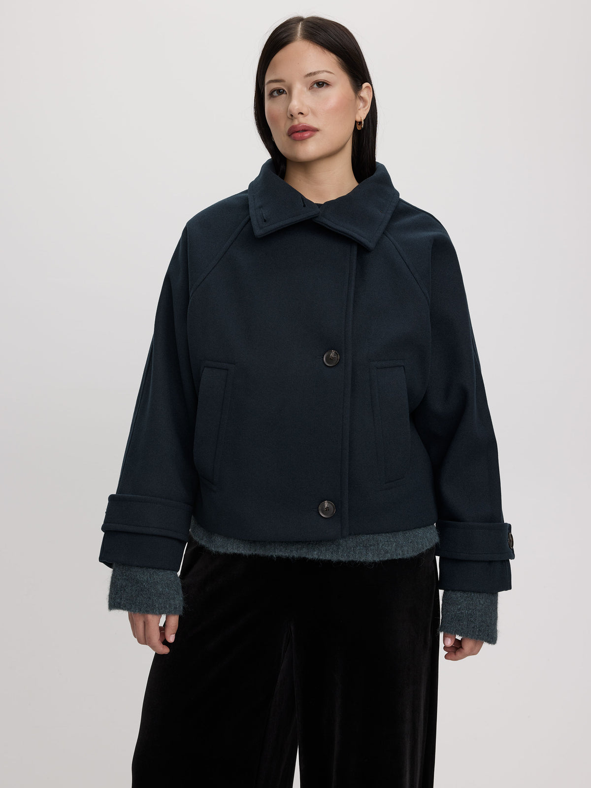 Mock-Neck Wool-Blend Coat