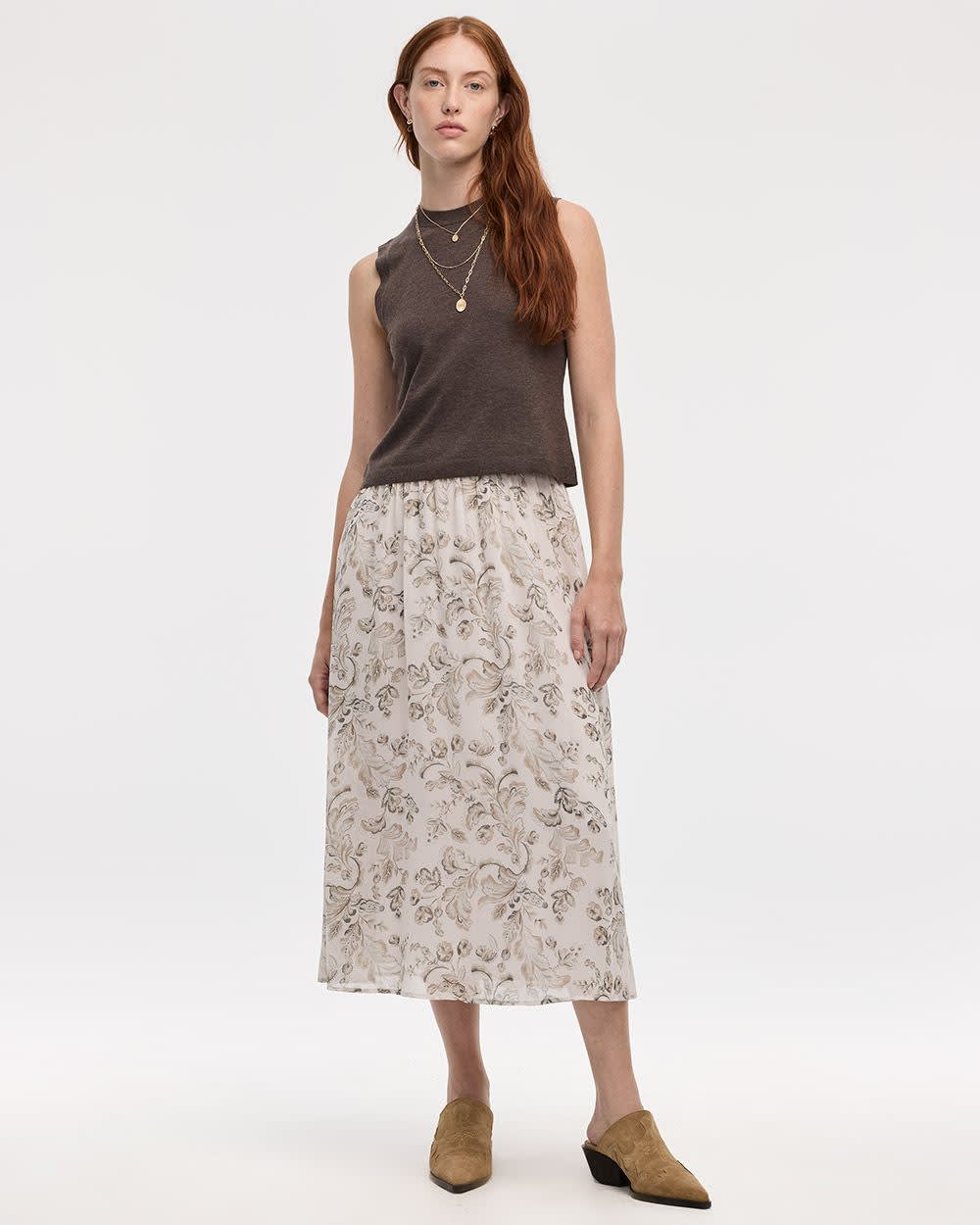 Pleated-Chiffon Midi Skirt