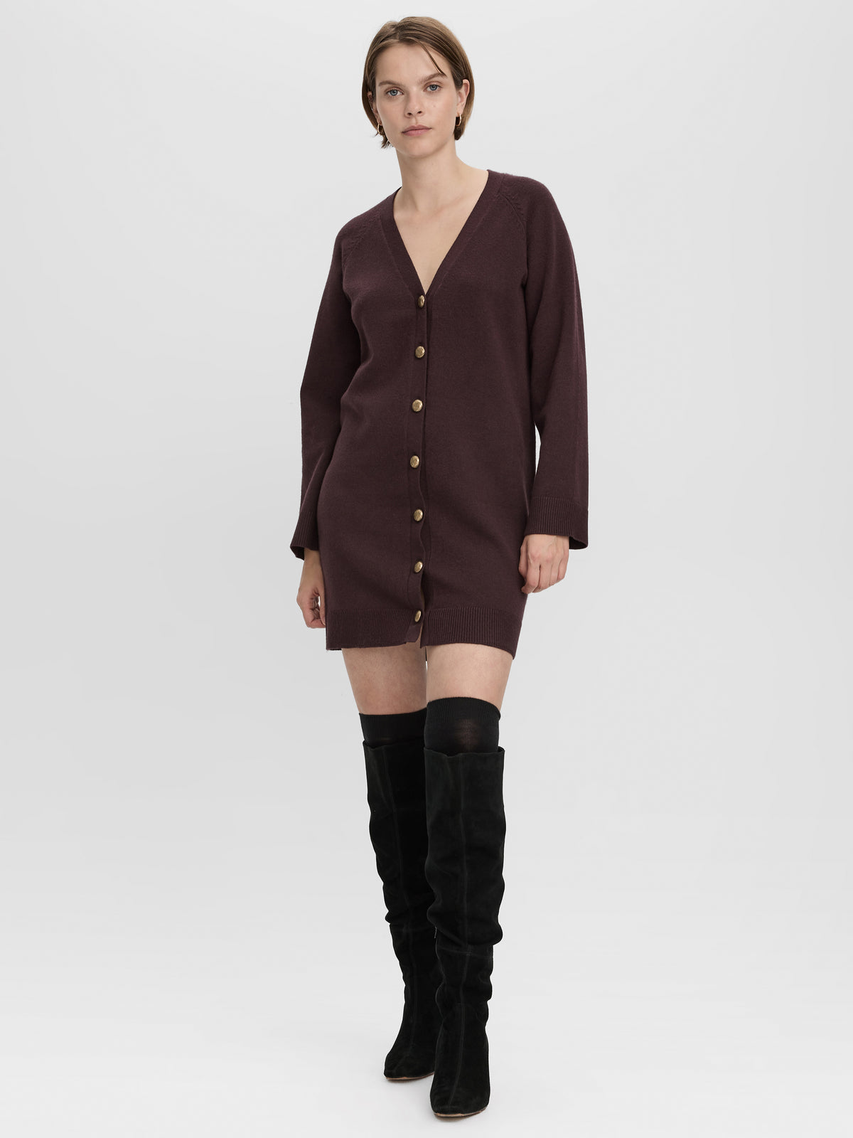 Button-Down Mini Sweater Dress – Viscose Blend