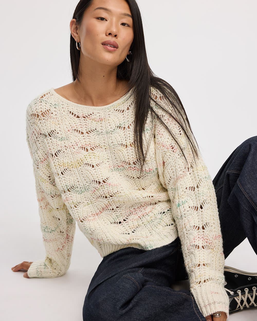 Long-Sleeve Boat-Neck Boxy Sweater