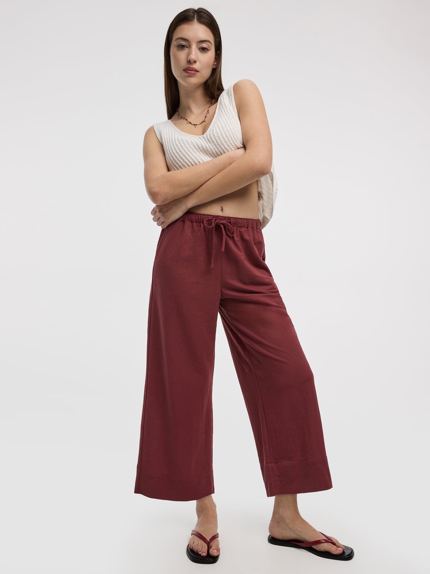 Wide-Leg Cropped Piqué Pant