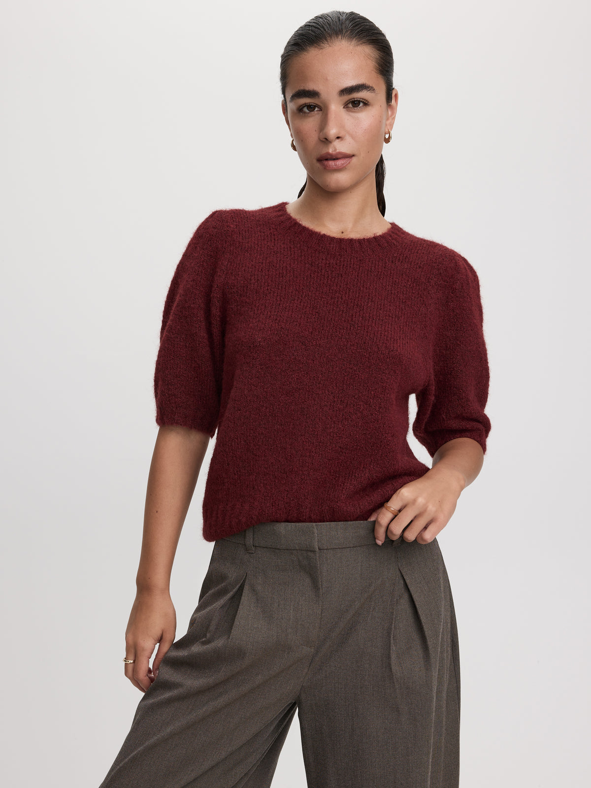Elbow-Sleeve Crew-Neck Sweater