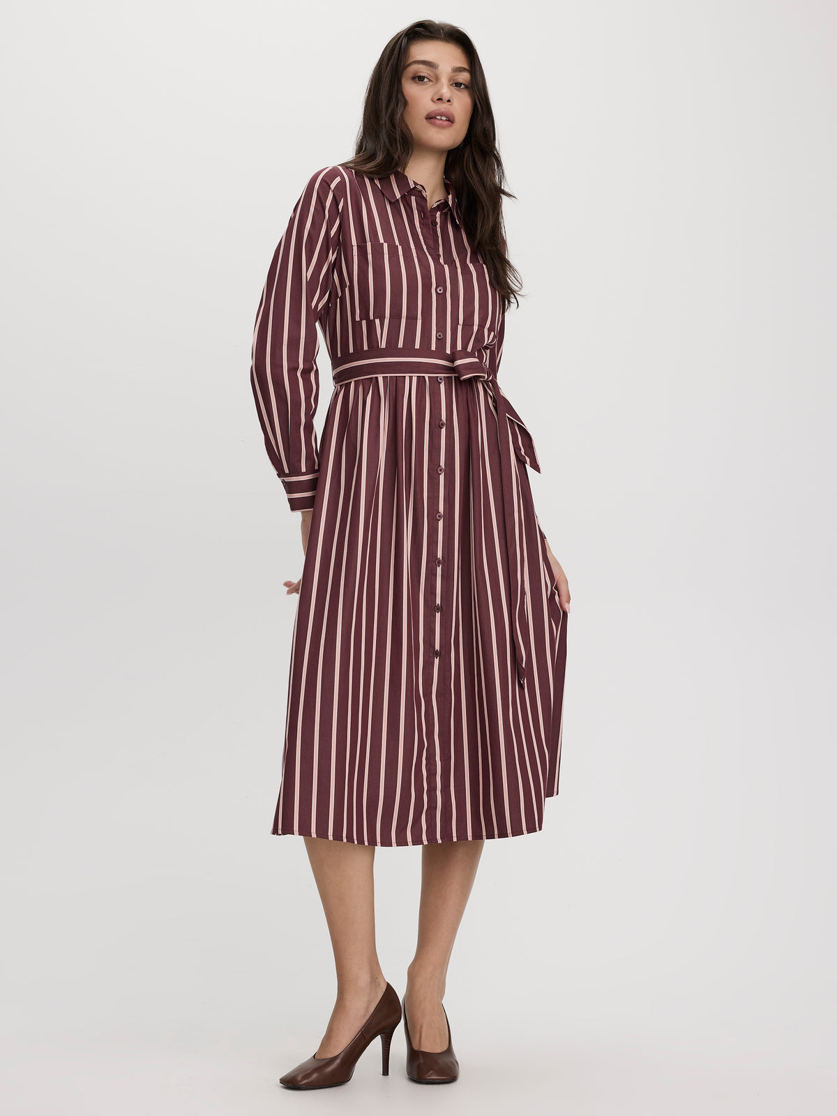 Long-Sleeve Midi Shirtdress